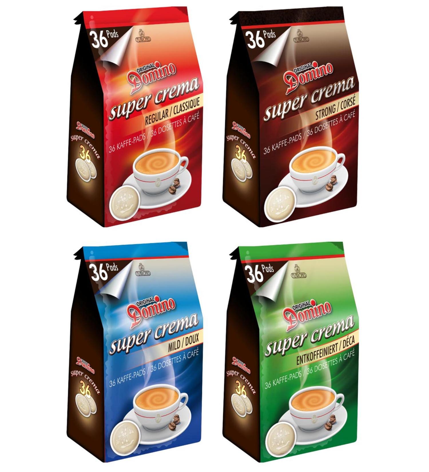 Domino coffee - Discovery pack - 4 x 36 Senseo compatible pods - Classic Mild Strong and Deco - Buy Online on GoSupps.com