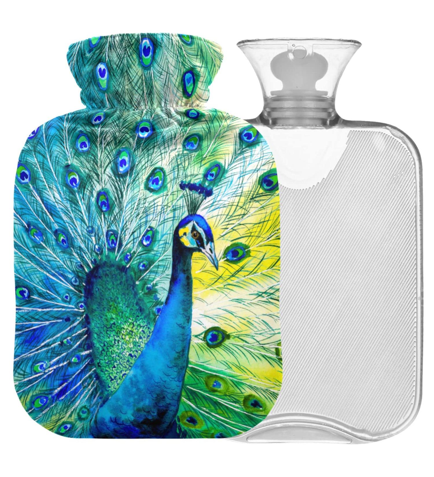 Naanle Watercolor Peacock Hot Water Bottle 1L for Pain Relief & Therapy | Transparent Heat Bottle for Hands & Feet - Buy Online on GoSupps.com