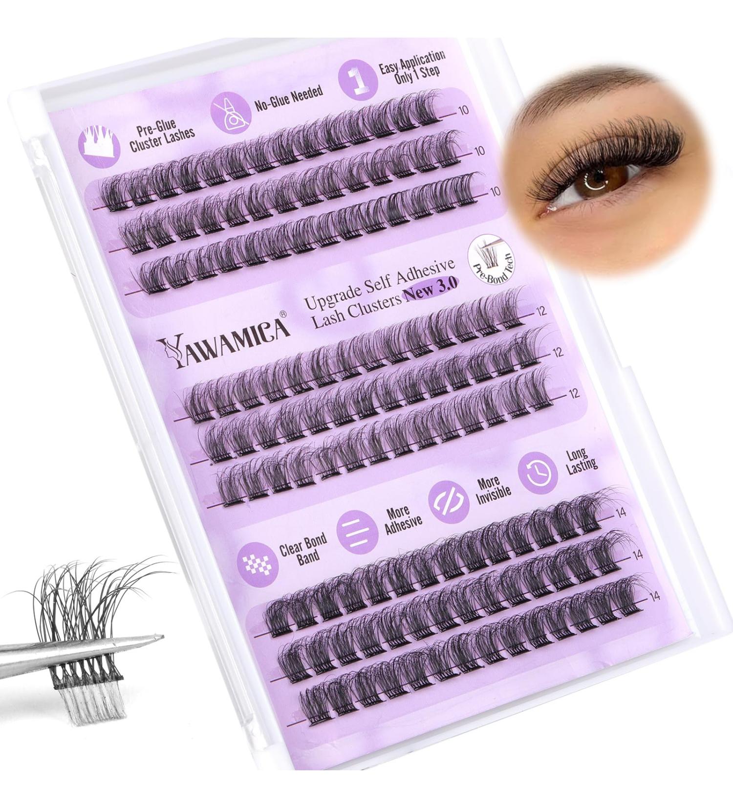 Self Adhesive Lashes Clusters - Fluffy Wispy Eyelash Extensions | Reusable Press On Lashes | No Glue Needed | 10-14mm C Curl | 126pcs by Yawamica - Buy Online on GoSupps.com
