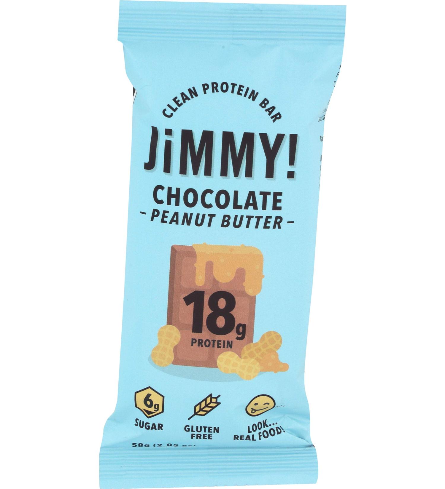JiMMY! Chocolate Peanut Butter Protein Bar 18g Protein High Protein Grain and Gluten Free Single Sample Bar Packaging May Vary - Buy Online on GoSupps.com
