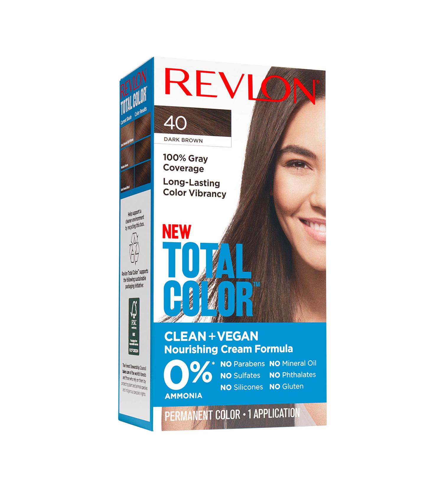 Revlon Total Color Permanent Hair Color, Dark Brown - Clean, Vegan Formula with 100% Gray Coverage - Buy Online on GoSupps.com