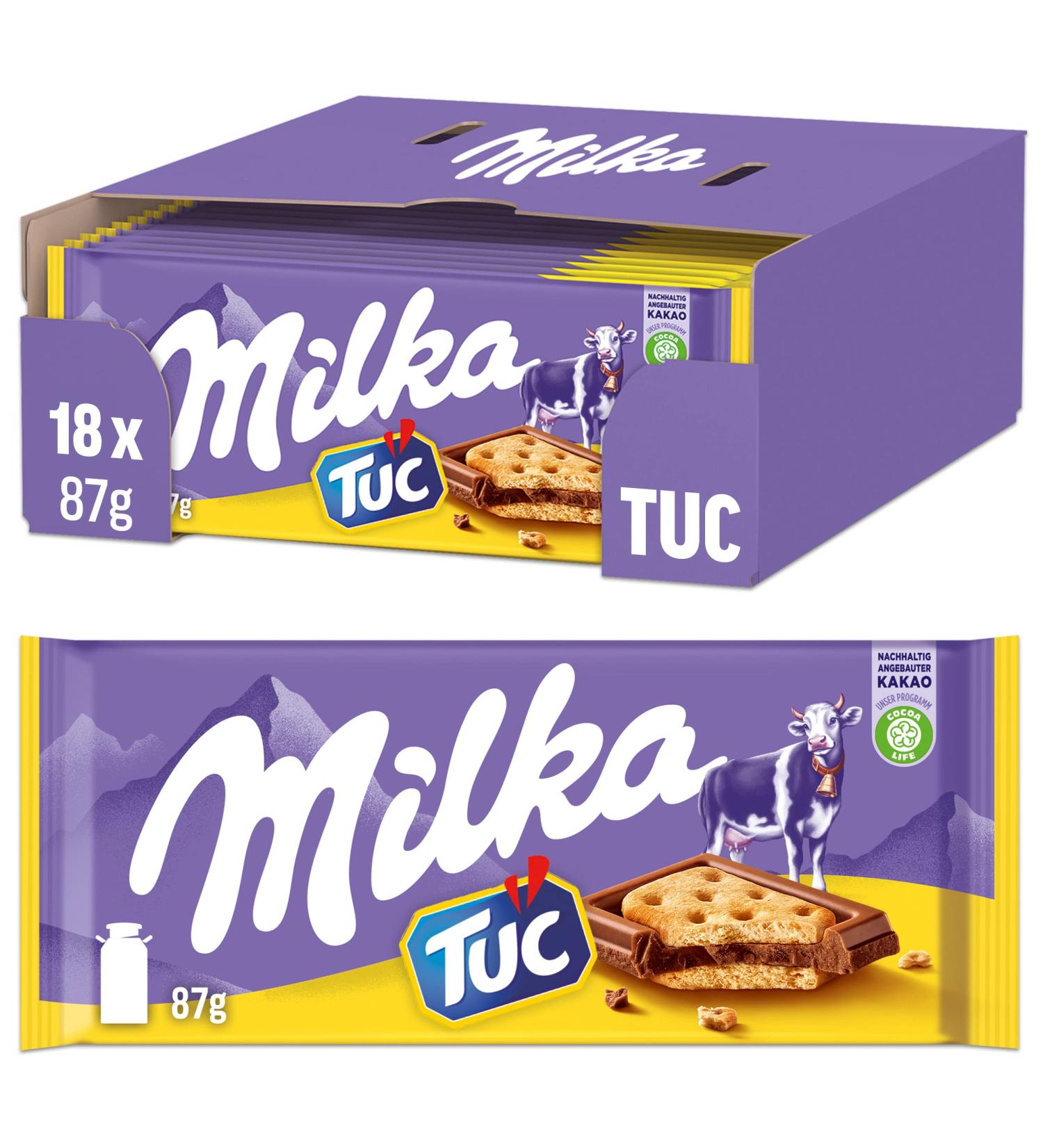 Milka Alpine Milk Chocolate & TUC Crackers - 18 x 87g | Delicate Chocolate & Salted Crackers Bundle - Buy Online on GoSupps.com