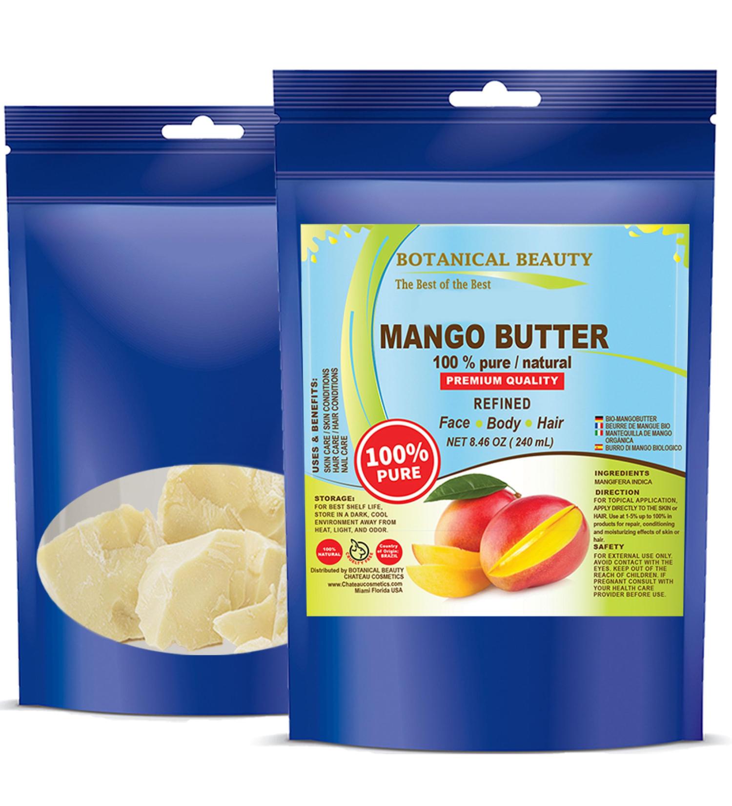 Botanical Beauty 100% Pure Mango Butter - Raw Virgin Refined Natural Skin Moisturizer (8.46 oz) for Lotions Creams & Hair Products - Global Shipping Available - Buy Online on GoSupps.com