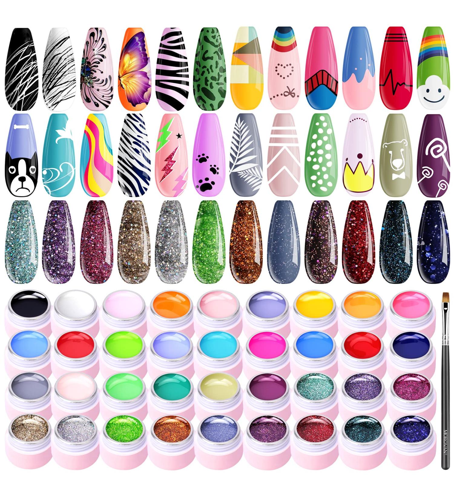 Morovan Gel Nail Polish Kit - 36 Colors DIY Manicure Set with Gel Brush and Spider Liner for Nail Art Design - Color Group A - Buy Online on GoSupps.com