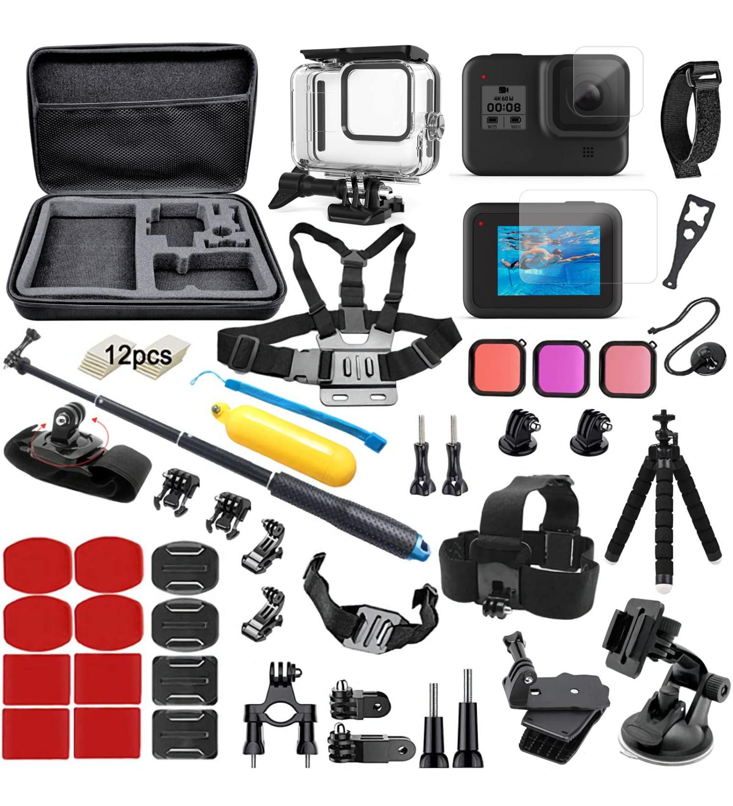 BMUUPY GoPro Hero 8 Black Accessories Kit - Waterproof Housing Case, Filter, Lens Screen, Chest Strap, Bike & Car Mount Set - Buy Online on GoSupps.com