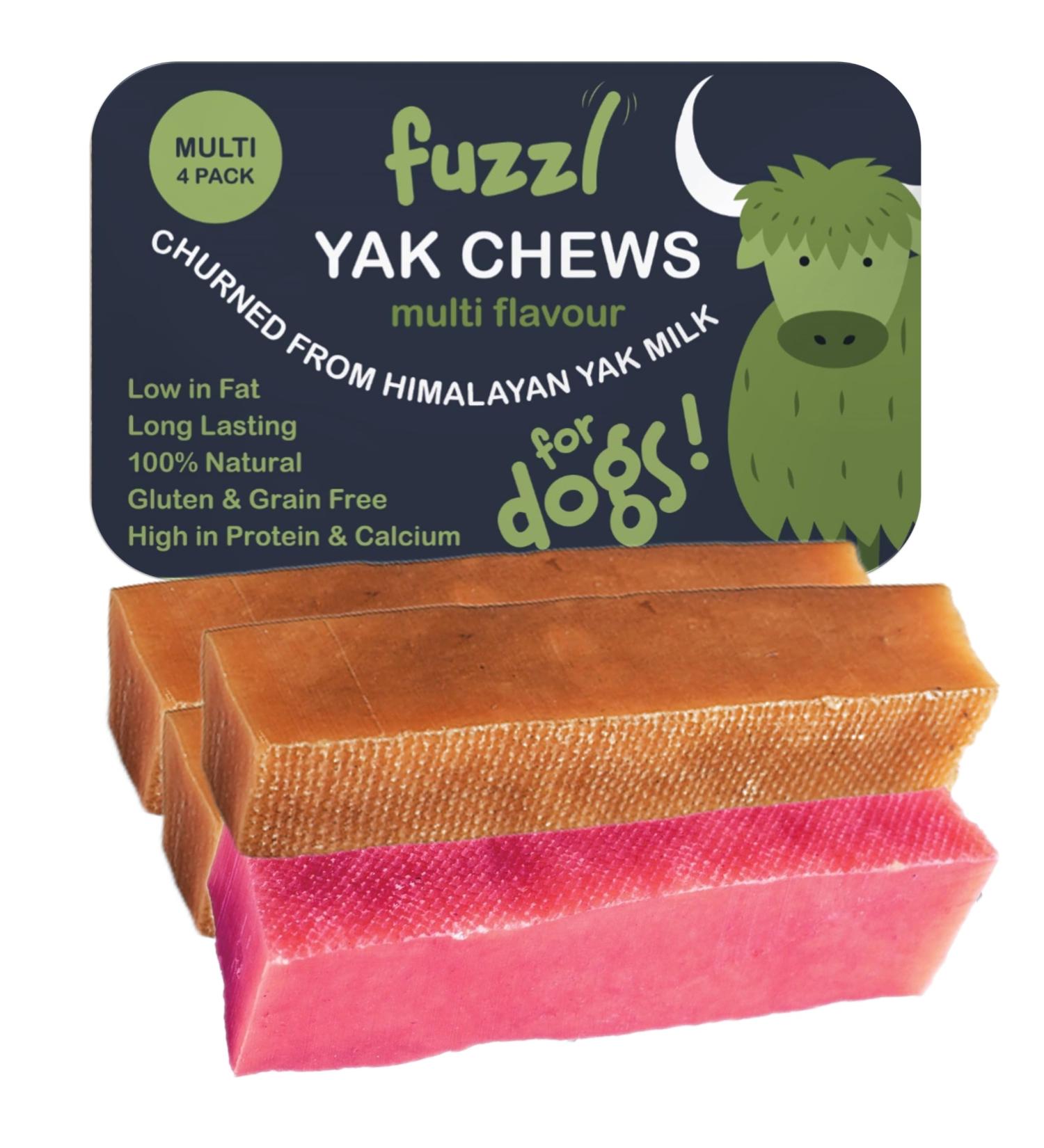 Fuzzl Premium for Dogs in 4 Flavors 4x70g: Original Turmeric Superfood Strawberry and Coconut. Natural and made with Himalayan Yak Milk. Chewable treats - Buy Online on GoSupps.com