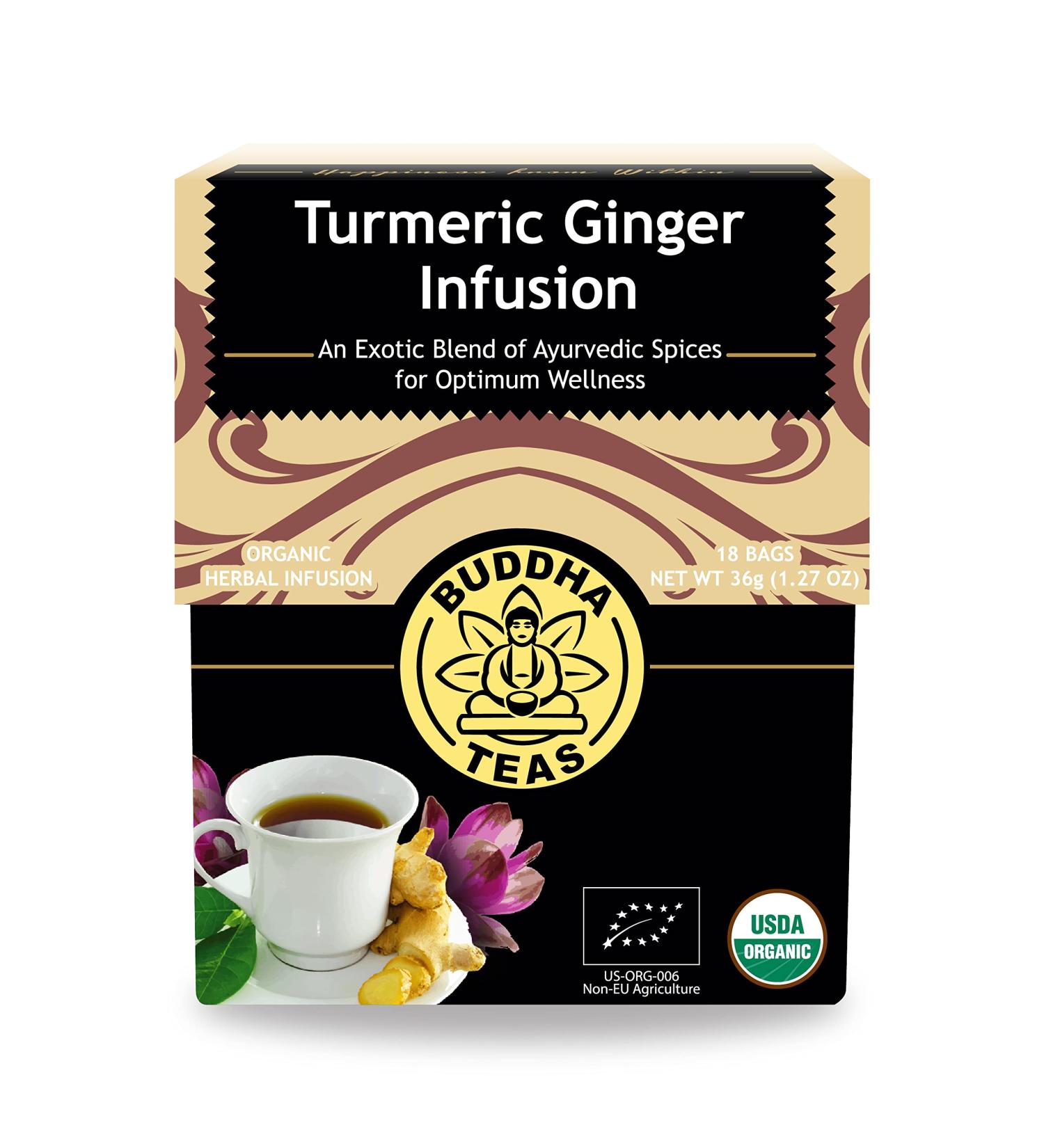 Buddha Teas Organic Turmeric Ginger Tea - USDA Organic, OU Kosher, 18 Bleach-Free Bags - Buy Online on GoSupps.com