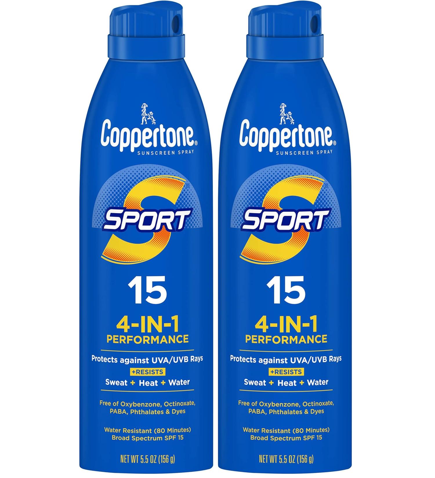Coppertone Sunscreen SPF 15 Water Resistant | Sport Formula | Spray Form | 5.5 Oz | Pack of 2 5.5 Ounce (Pack of 2) - Buy Online on GoSupps.com