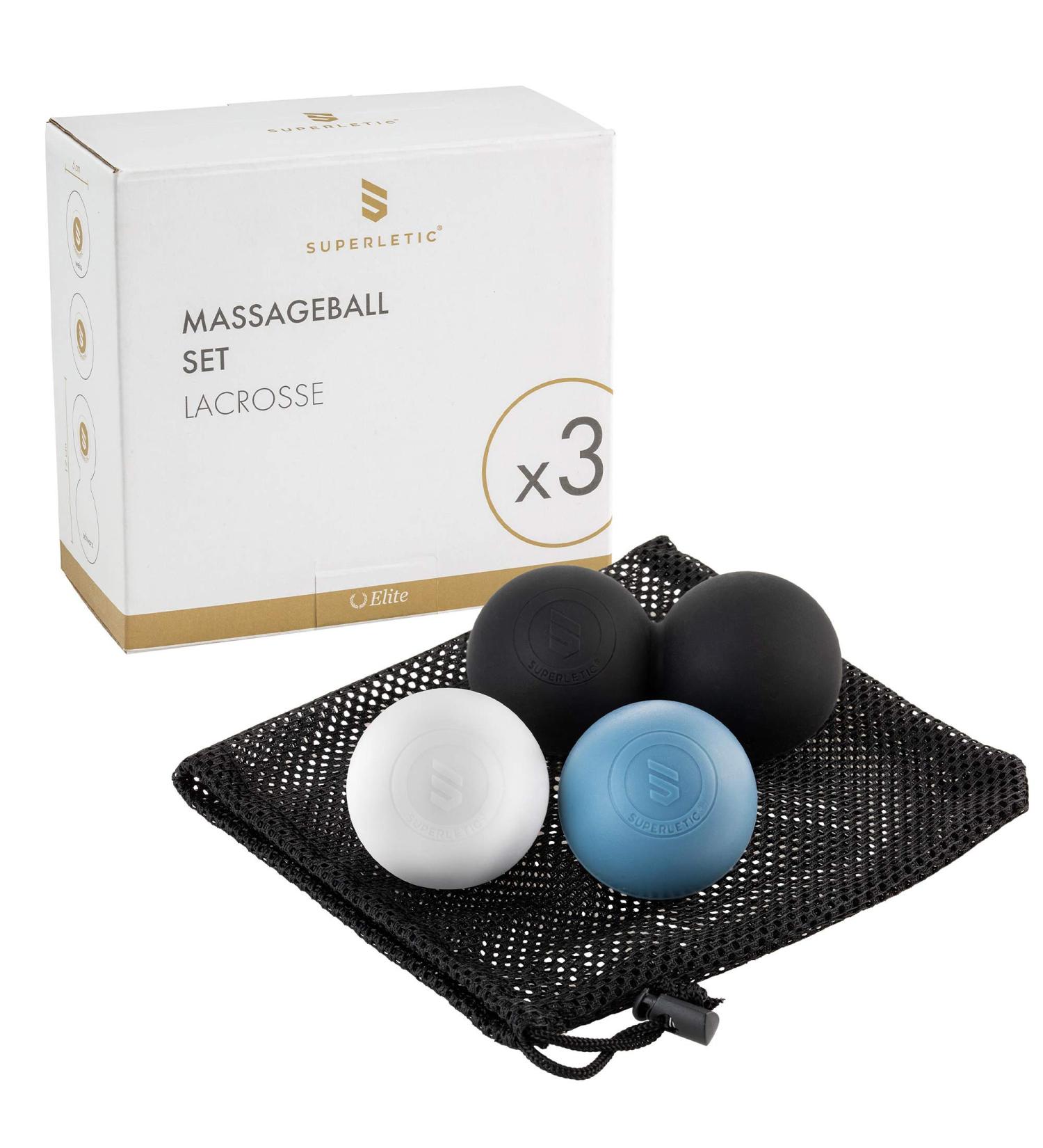 Superletic Lacrosse Massage Ball Set Elite - 6 cm Self-Massage Duo Fascia Balls - 4 Pack in White Blue Black - Trigger Point Therapy for Optimal Recovery - Buy Online on GoSupps.com