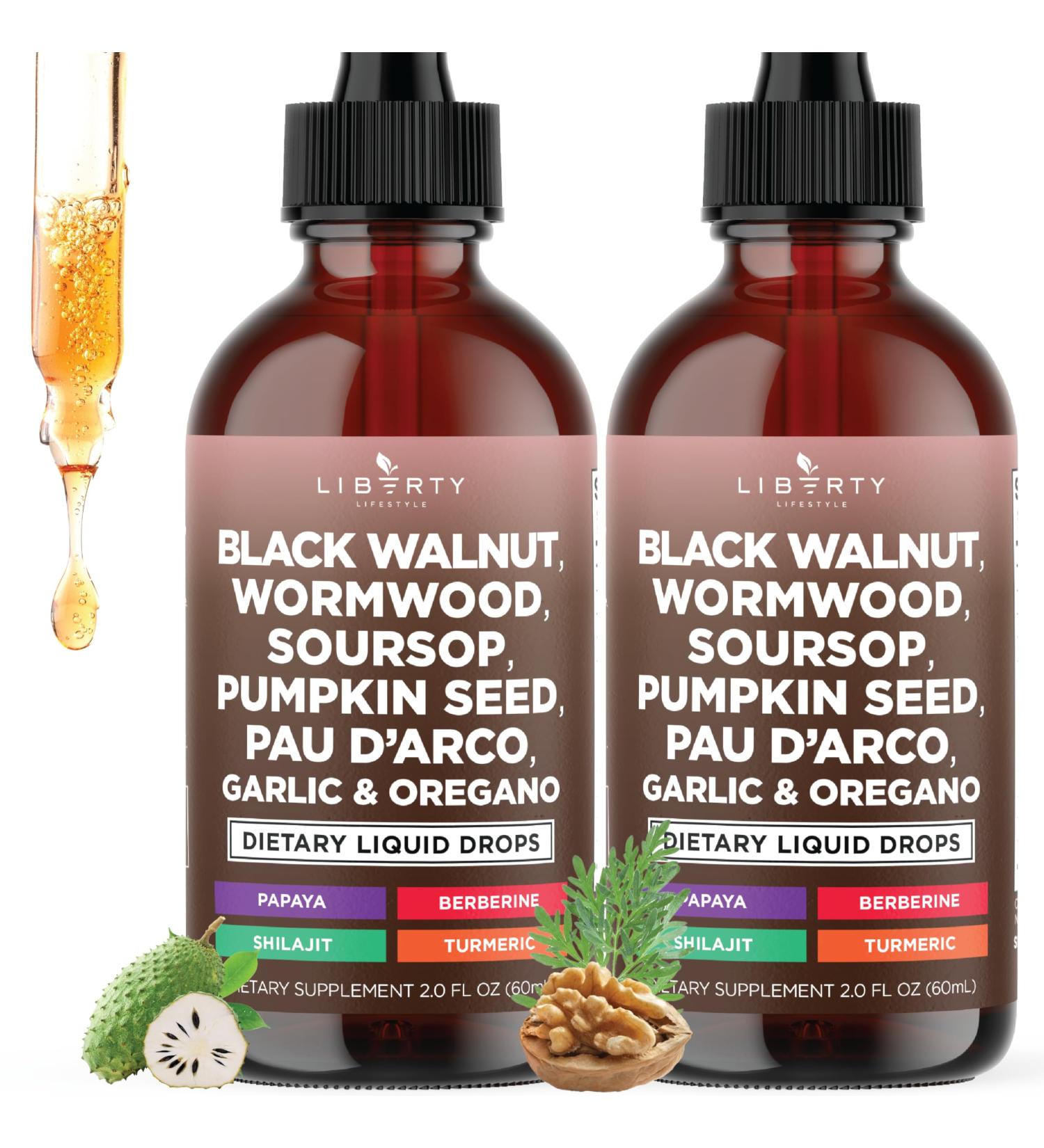 Defend Wormwood Black Walnut Cleanse for Humans Drops Liquid Soursop Garlic Pumpkin Seed PAU D'Arco Oil of Oregano Turmeric Berberine Neem Extract Hull Bark Tincture - 4 OZ 4 Fl. Oz (Pack of 2) - Buy Online on GoSupps.com