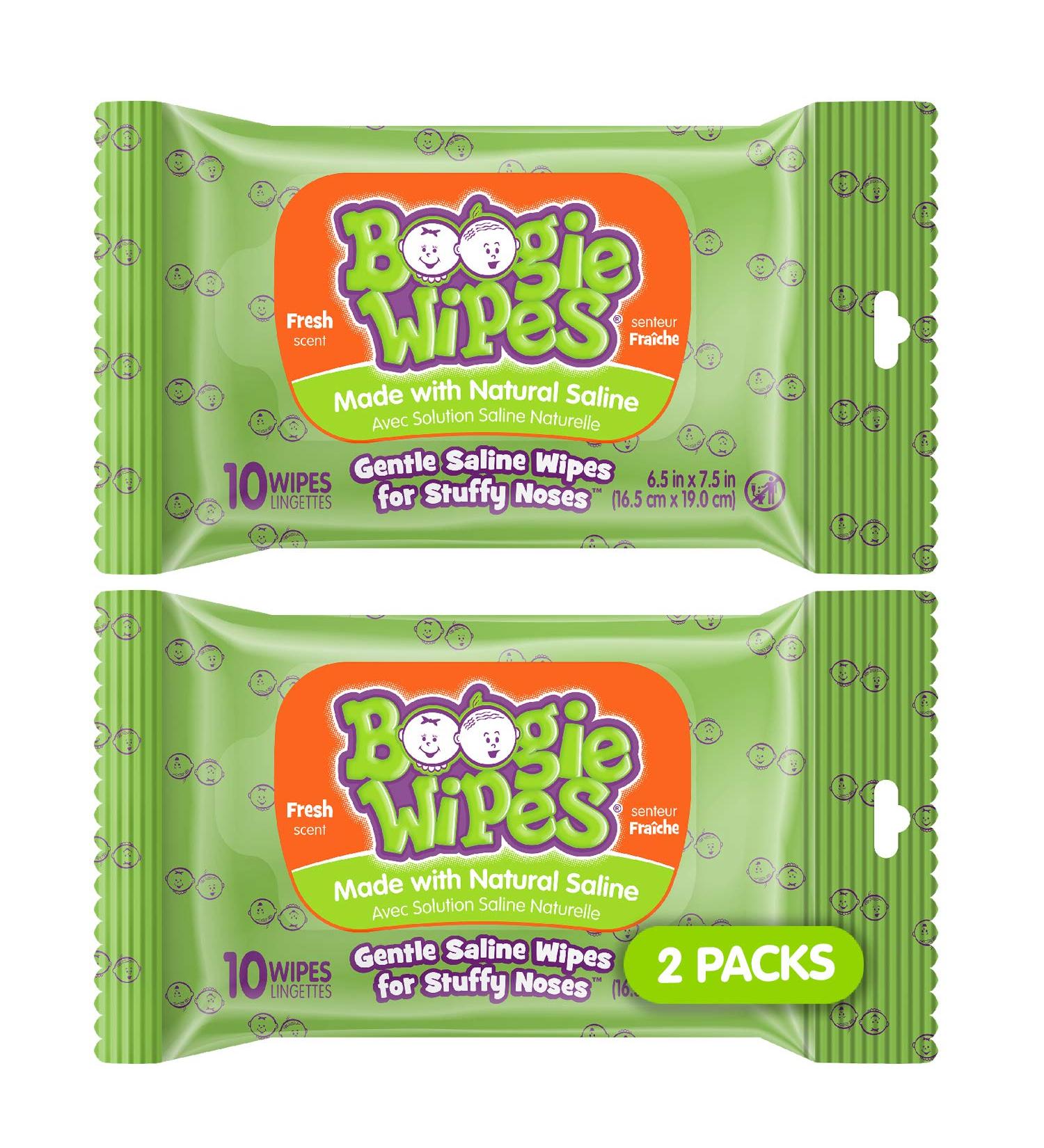 Boogie Wipes Gentle Saline Wipes | Stuffy Nose Relief | Fresh Scent - 10 Wipes - Buy Online on GoSupps.com