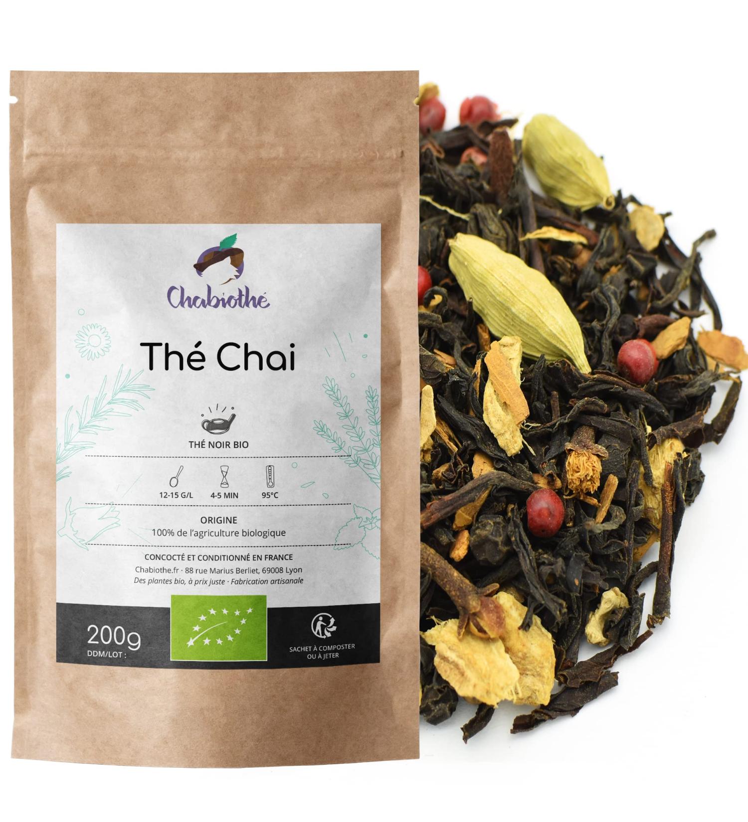 Chabioth - Th noir Cha Masala BIO 200g - aux pices indiens cannelle gingembre - m lang en France - sachet biod gradable 200 g (Lot de 1) - Buy Online on GoSupps.com