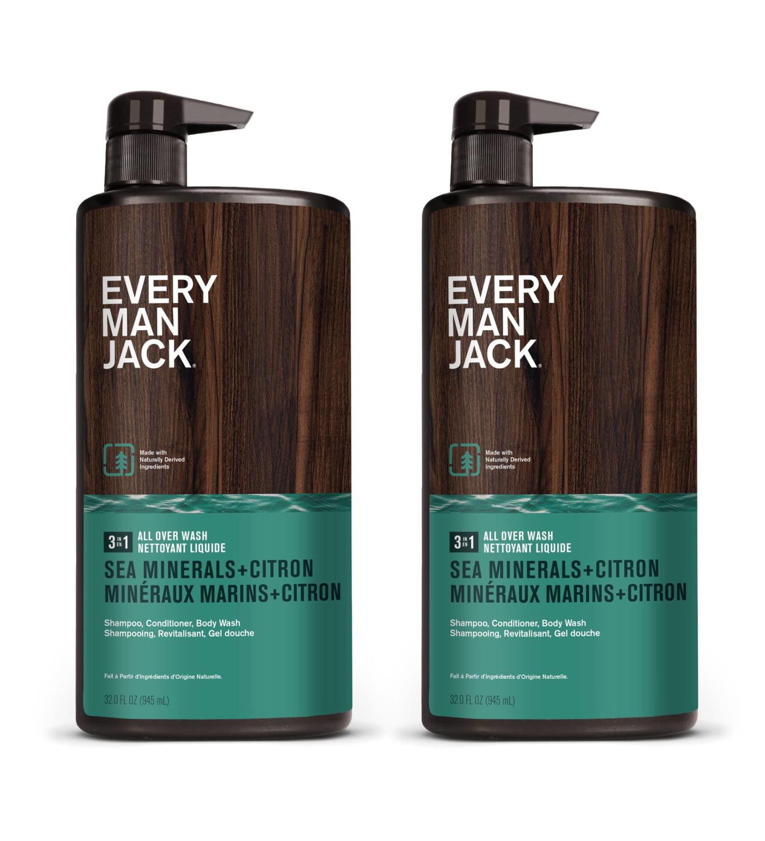 Every Man Jack Sea Minerals + Citron Men's 3-in-1 All Over Wash - Sea Mineral, Bergamot, Citrus - For All Skin and Hair Types - Soy Proteins for Cleansing, Nourishing, and Protecting - Buy Online on GoSupps.com