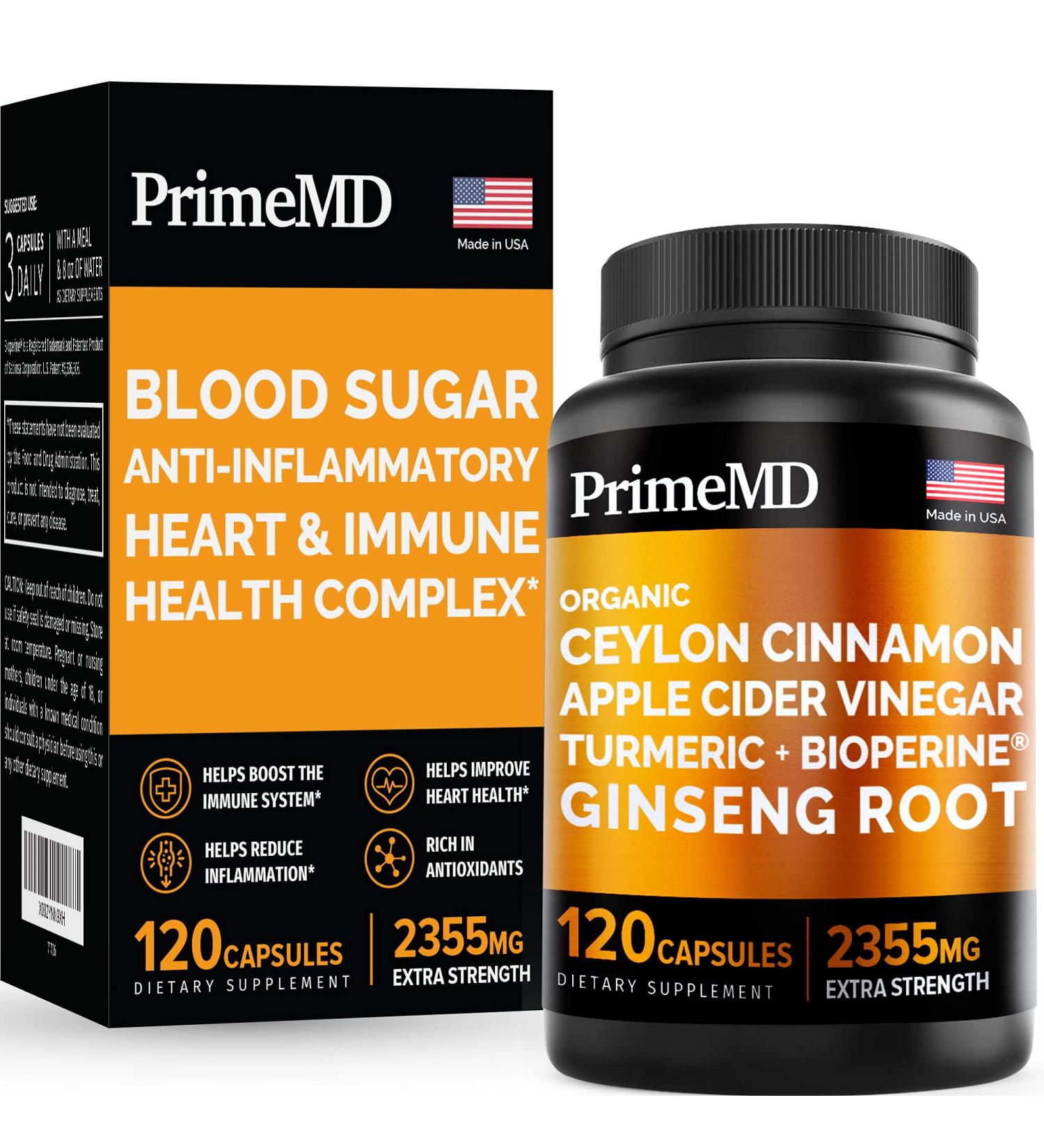 Organic 5-in-1 Ceylon Cinnamon Capsules with Apple Cider Vinegar, Turmeric, Ginseng Root & Bioperine - 2355mg Supplement (120 Count) - Buy Online on GoSupps.com