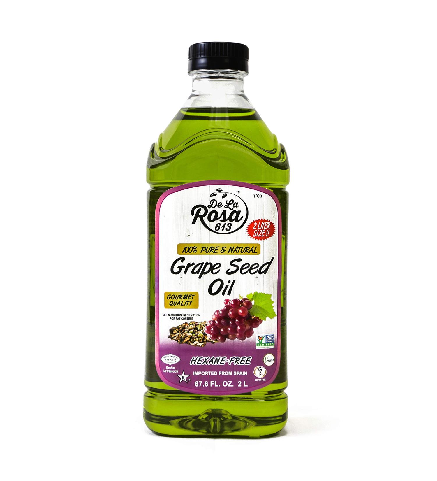 De La Rosa 100% Pure Grape Seed Oil 67.6 Oz - Expeller Pressed, Hexane Free, Kosher, Vegan, Non-GMO, Gluten Free - High Smoke Point Cooking Oil - Buy Online on GoSupps.com