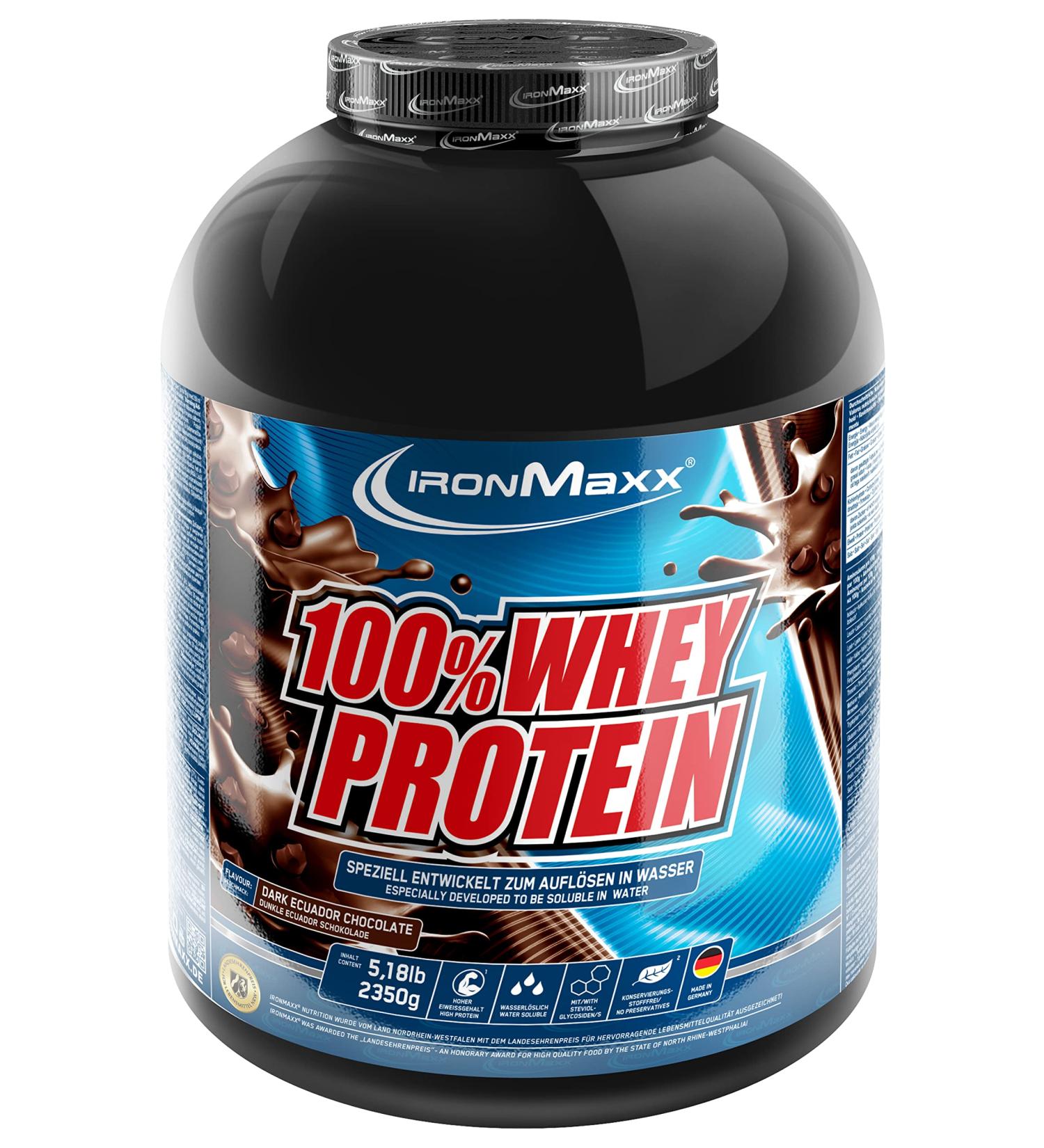 Ironmaxx 100% Whey Protein Powder - Pure Dark Cocoa 2.35kg | Water-Soluble Protein | Multiple Flavors Available - Buy Online on GoSupps.com