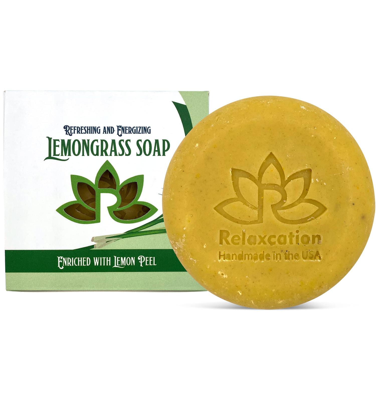 Relaxcation Lemongrass Soap Bar with Leaves and Lemon Peel - Natural Citronella Cold Process Soap for Refreshing & Energizing Skin - Helps Reduce Oily Skin - Buy Online on GoSupps.com