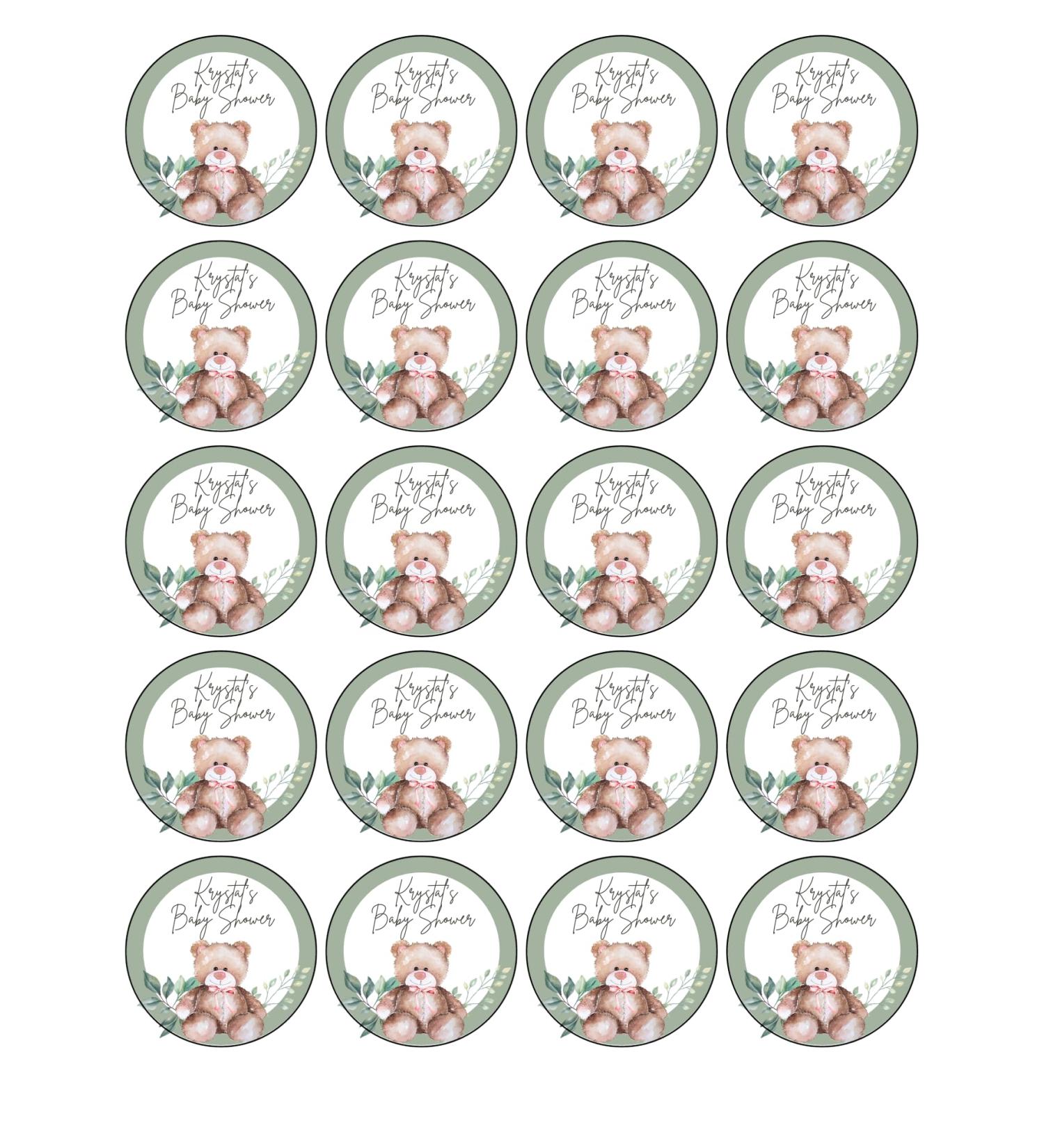 edible 20 x Bear Baby Shower cupcake toppers PERSONALISED uncut 2 (wafer card)