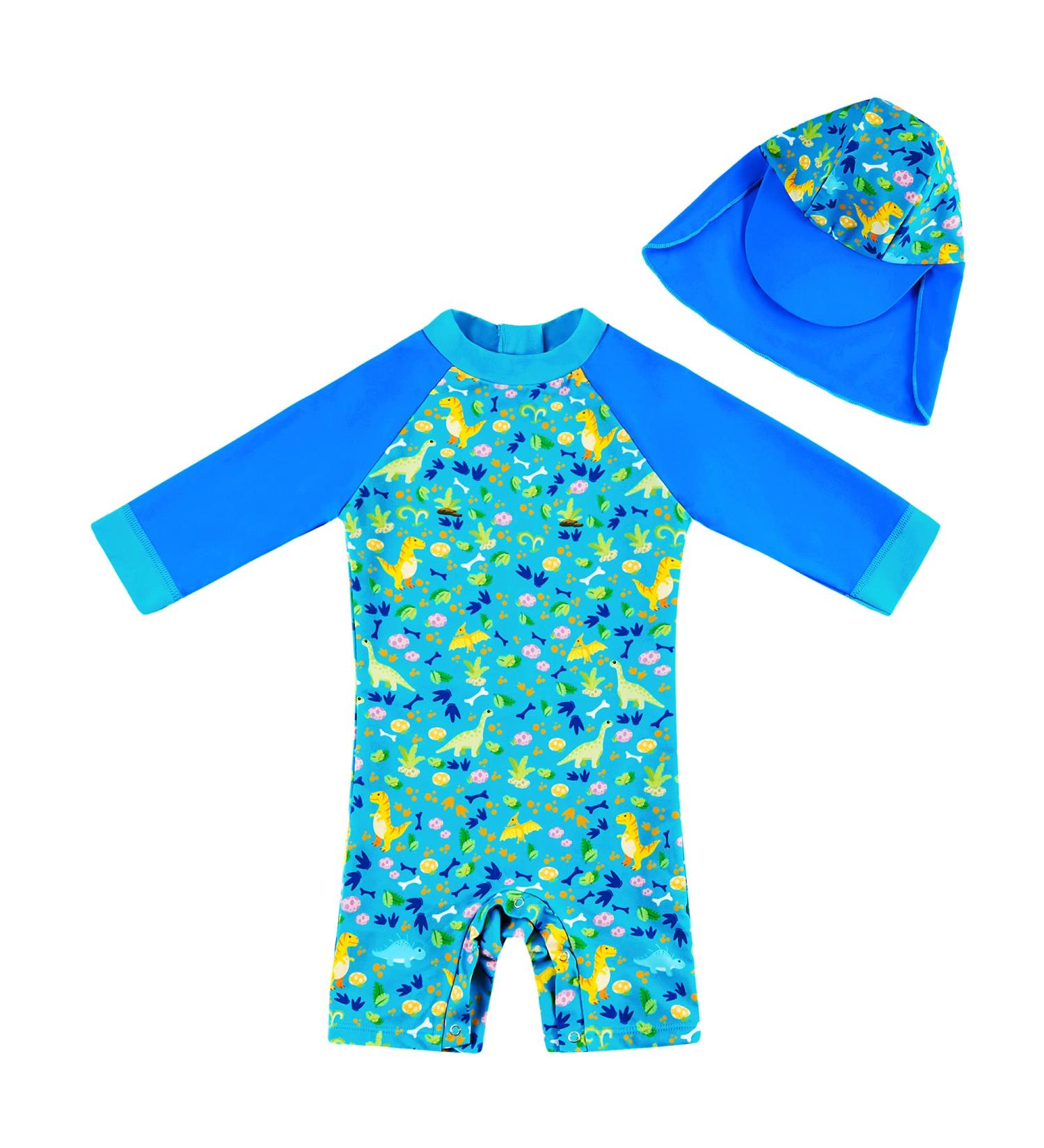 UPF 50+ Blue Dinosaur Zipper Swimwear for Baby Boys/Girls 3-6 Months - Buy Online on GoSupps.com
