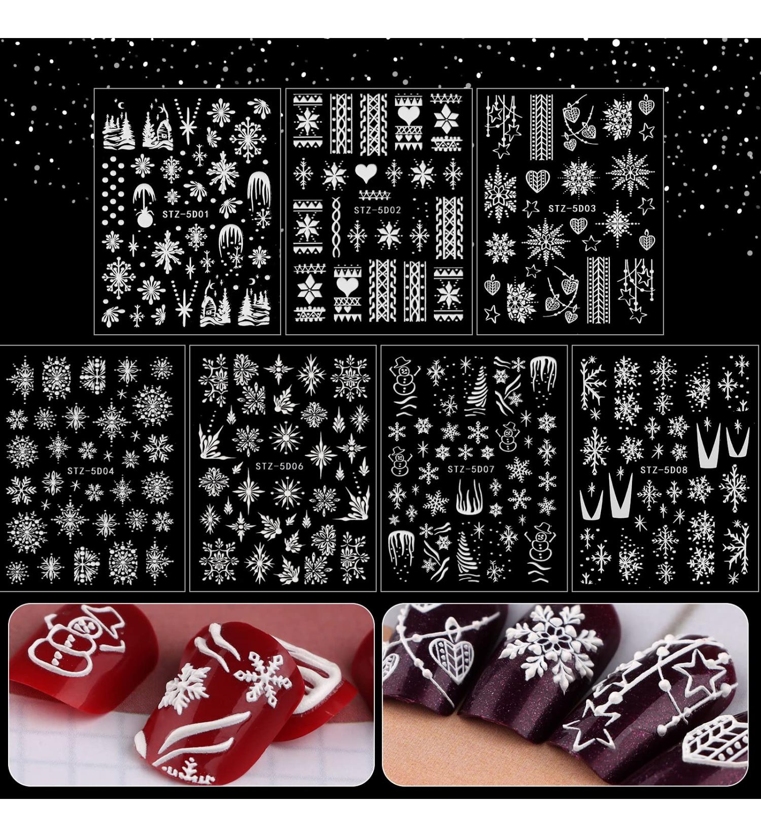 Kalolary 7PCS Christmas Adhesive Nail Art Sticker - 5D Stereoscopic Embossed Snowflake Designs for Women & Girls - Nail Decoration Kit - Buy Online on GoSupps.com