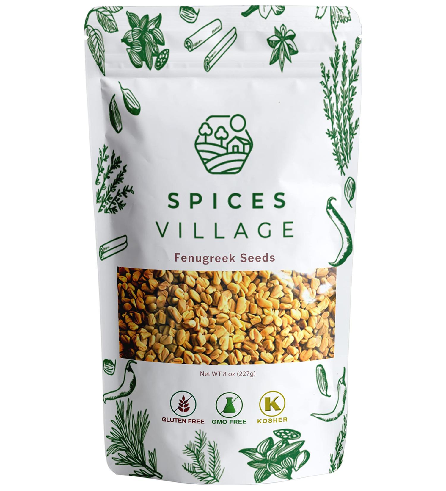 Fenugreek Seeds 8 oz - Indian Methi Seeds for Hair Growth & Cooking - Kosher Certified, Gluten Free - Spices Village - Buy Online on GoSupps.com