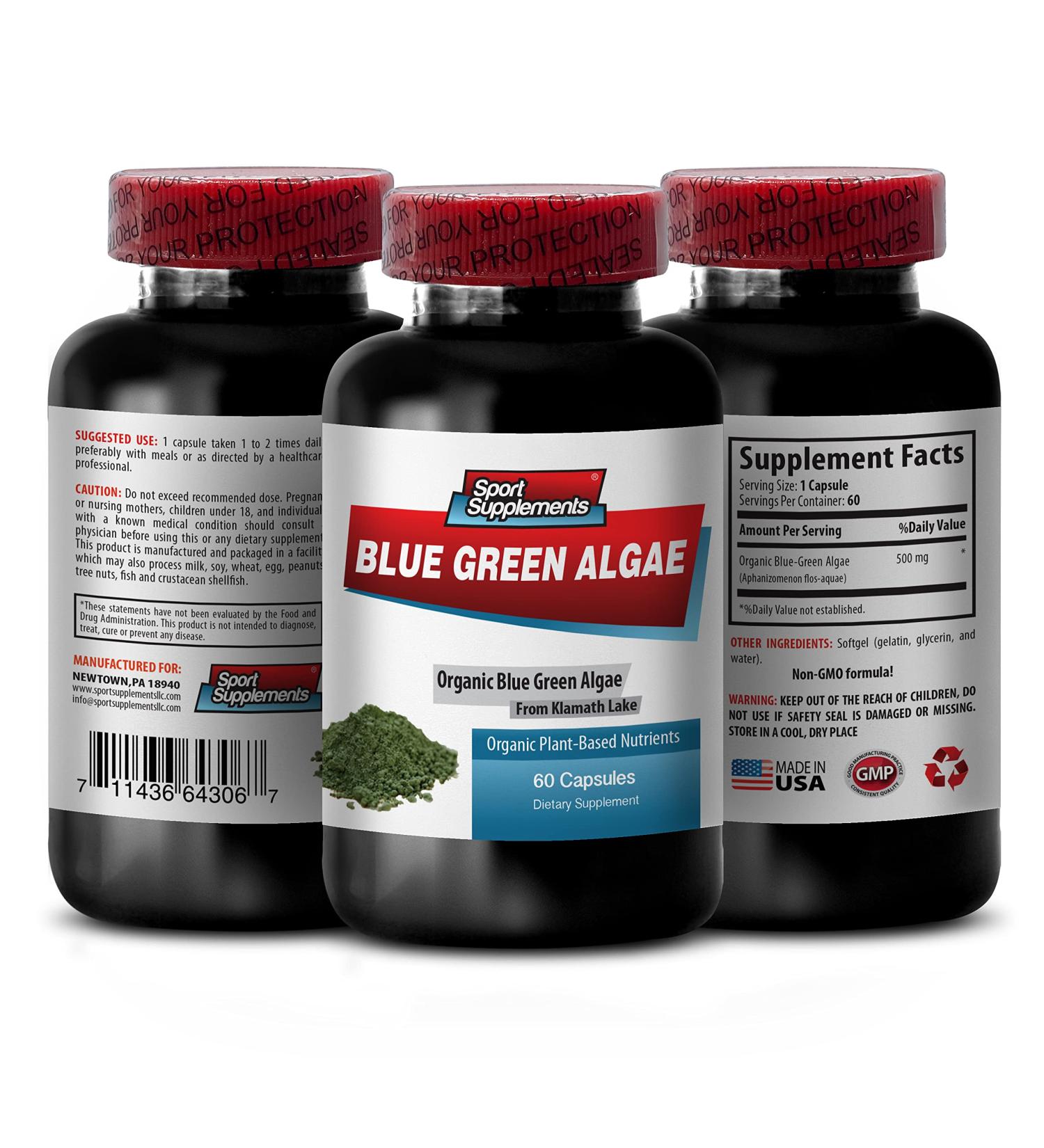 Premium Herbal Supplement - Klamath Blue Green Algae 500mg - Increase Energy Levels Improve Digestion and Enhance Immune System spirulina Capsules antioxidant Nutritional Supplements 1Bot 60Caps - Buy Online on GoSupps.com
