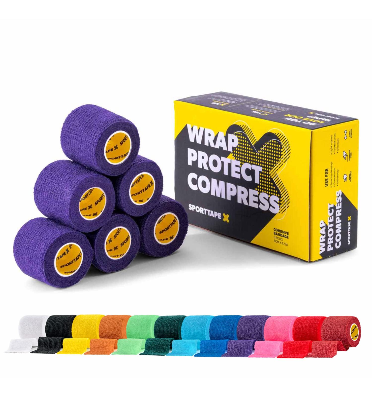 6 Rolls SPORTTAPE Self-Adhesive Football Sock Tape | 5cm x 4.5m - Purple | Cohesive Bandage Sock Wrap Shin Pad Tape | Goalkeeper Wrist Tape & Football Ankle Tape | Pet & Vet Wrap for Dogs Horses Purple 5x450 cm (Pack of 6) - Buy Online on GoSupps.com