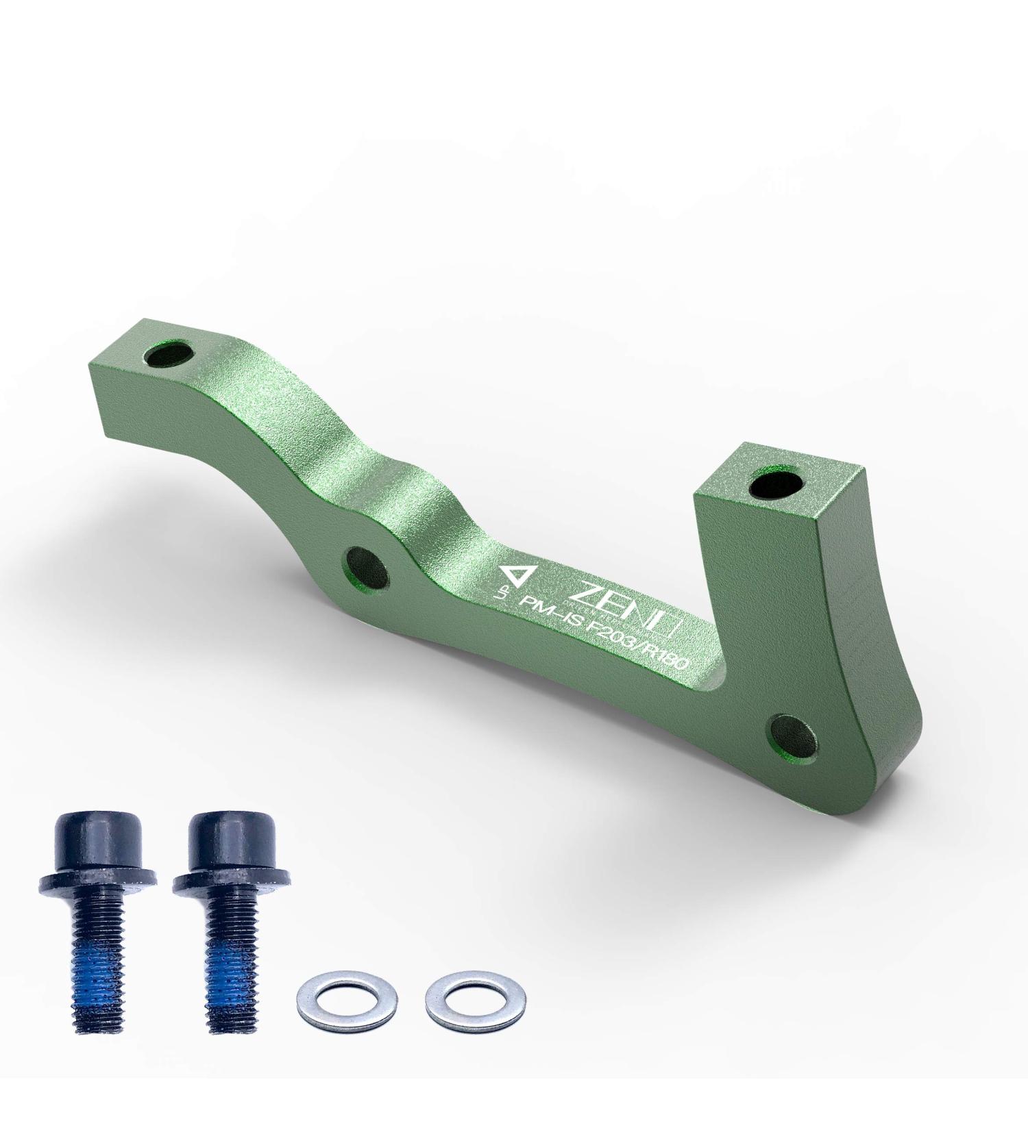 Zeno Rotor Adaptor - is to Post Mount Caliper, Front 203/ Rear 180 Green