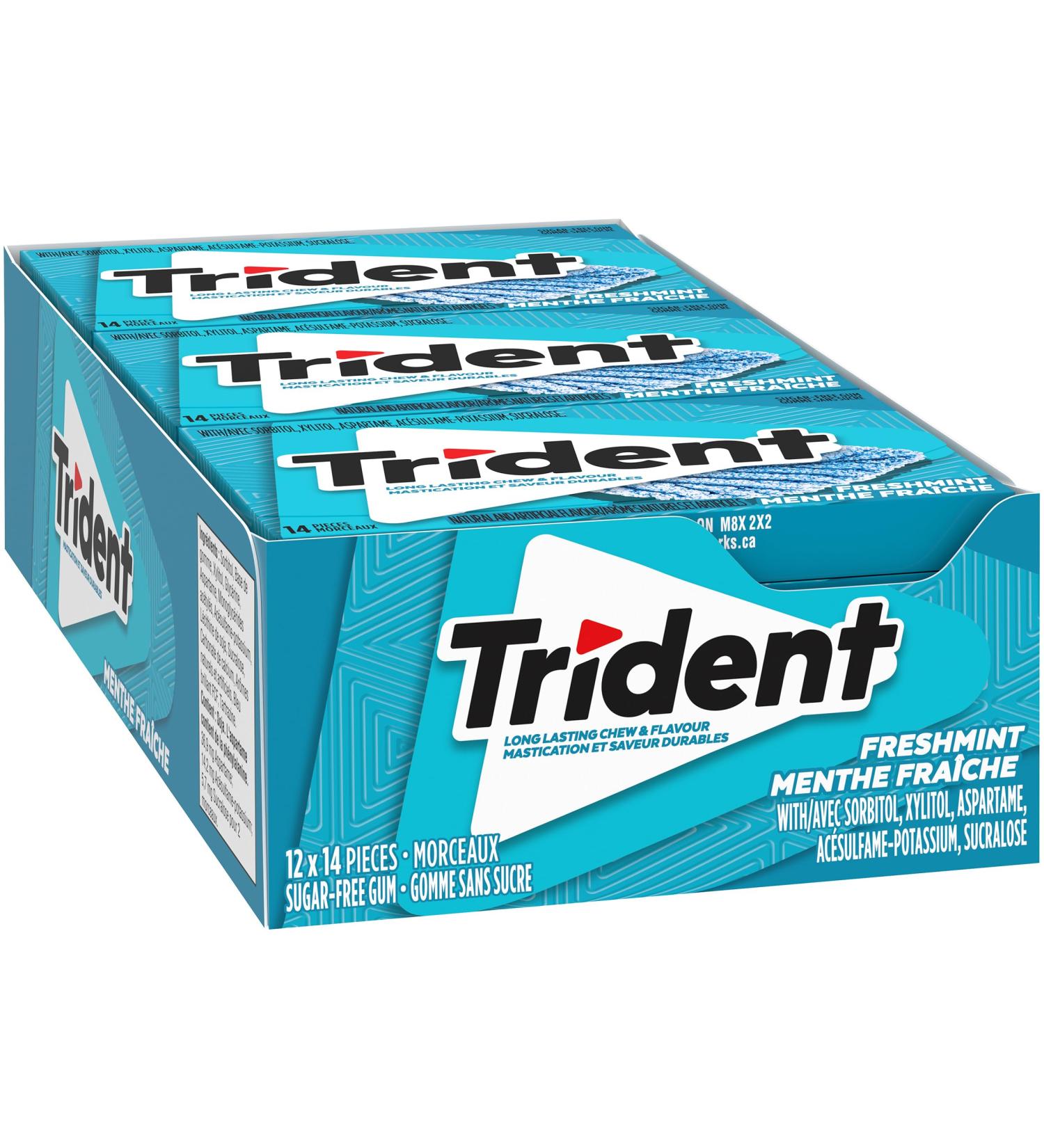 Trident Sugar-Free Gum Slab Freshmint Gum 12 Count Freshmint 168 count (Pack of 1) - Buy Online on GoSupps.com