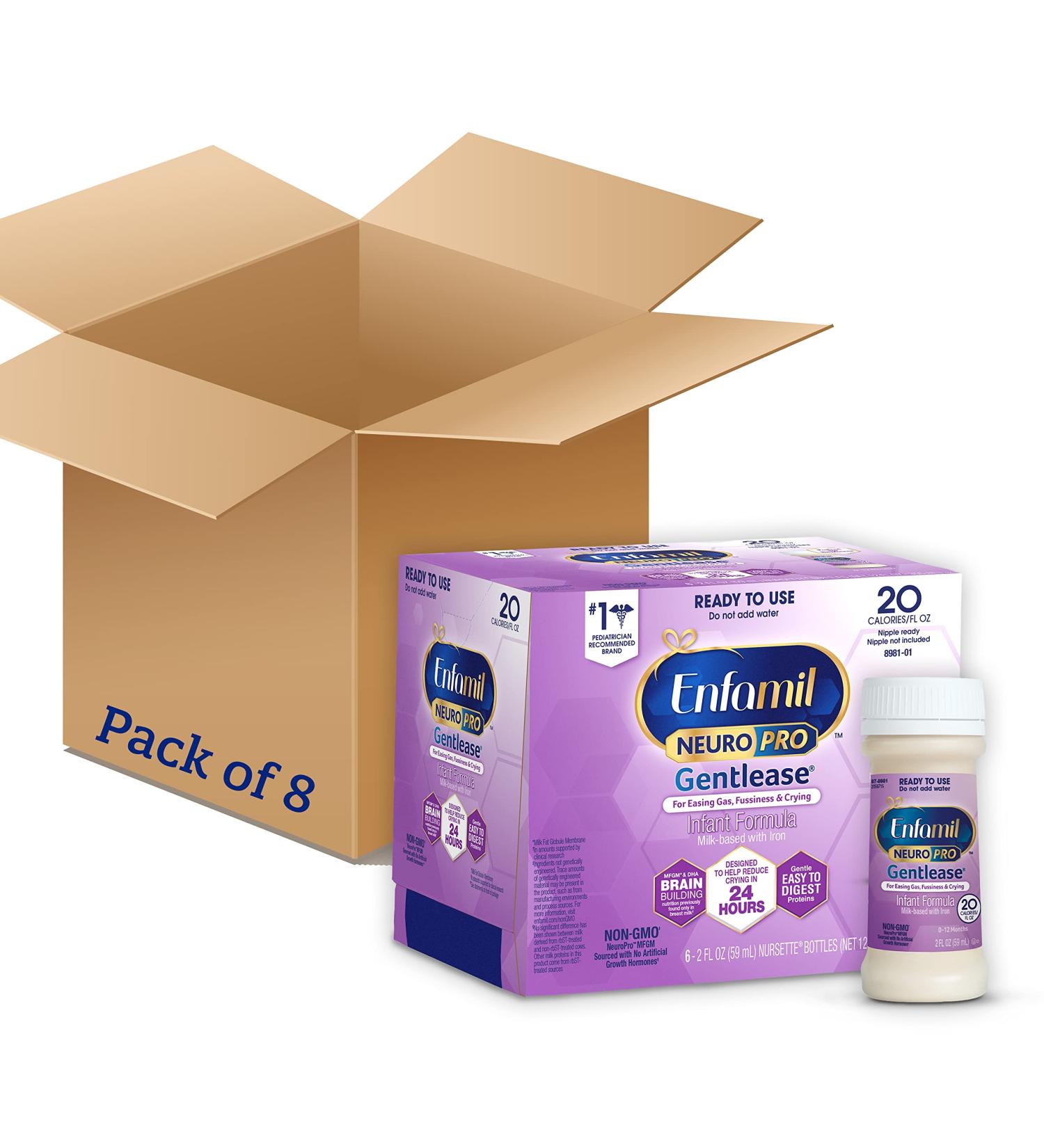 Enfamil NeuroPro Gentlease Baby Formula 6ct 2fl oz Bottles - Brain & Immune Support with DHA, Clinically Proven to Reduce Fussiness, Gas & Spit-Up - Pack of 8 - Buy Online on GoSupps.com