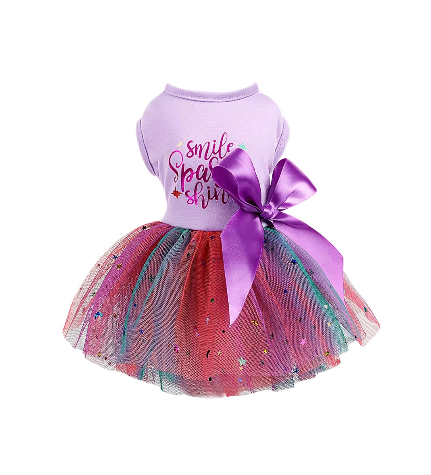 Summer Dog Dress for Small Dogs - Mesh Puppy Clothing for Yorkies & Chihuahuas - Princess Birthday Outfit in Violet - X-Small - Buy Online on GoSupps.com