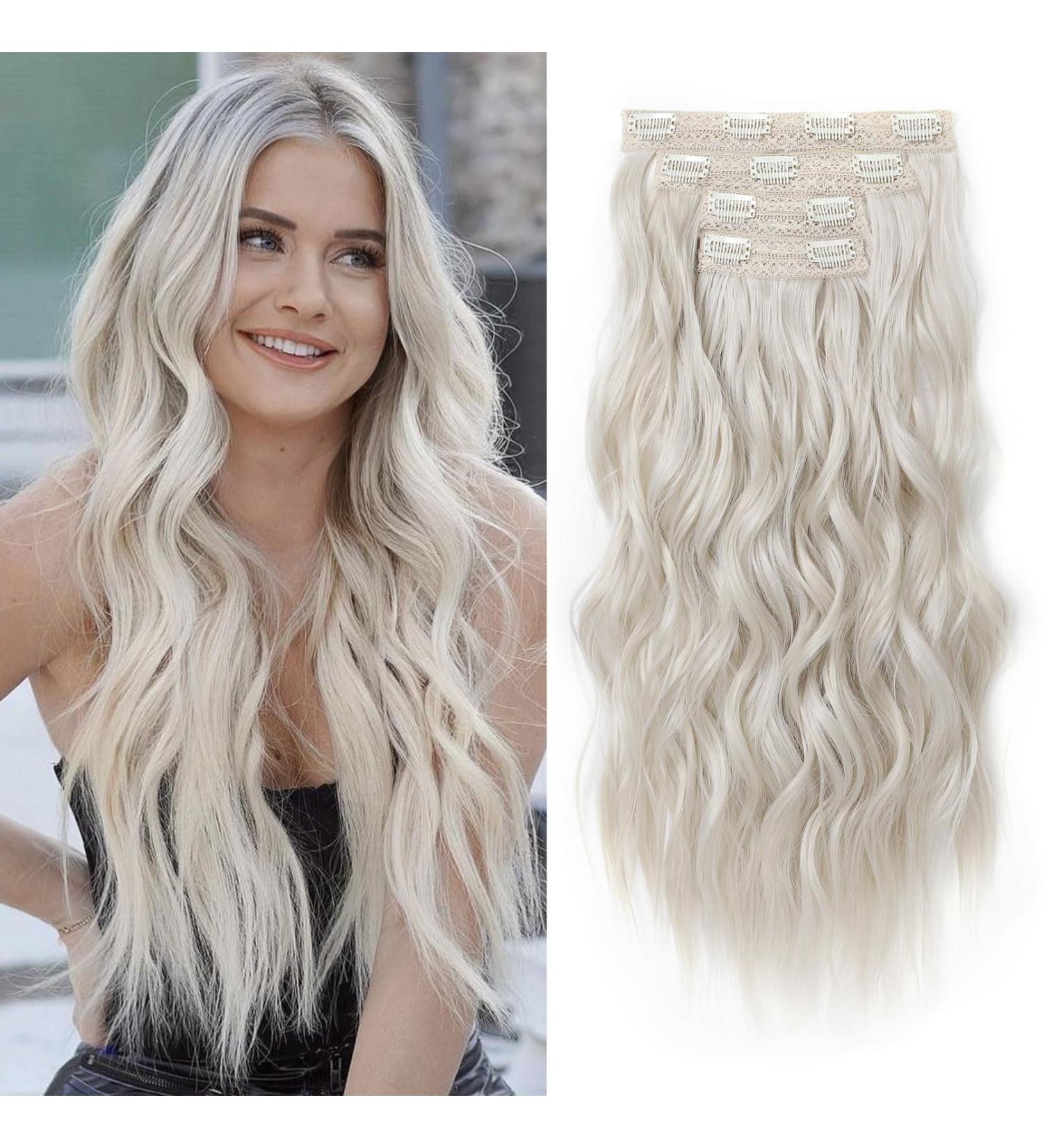 Reecho Clip-In Extensions | 4PC Platinum Blonde 60cm Thick Long Beach Hair | Invisible Tip Natural Soft Hair Extensions - Buy Online on GoSupps.com
