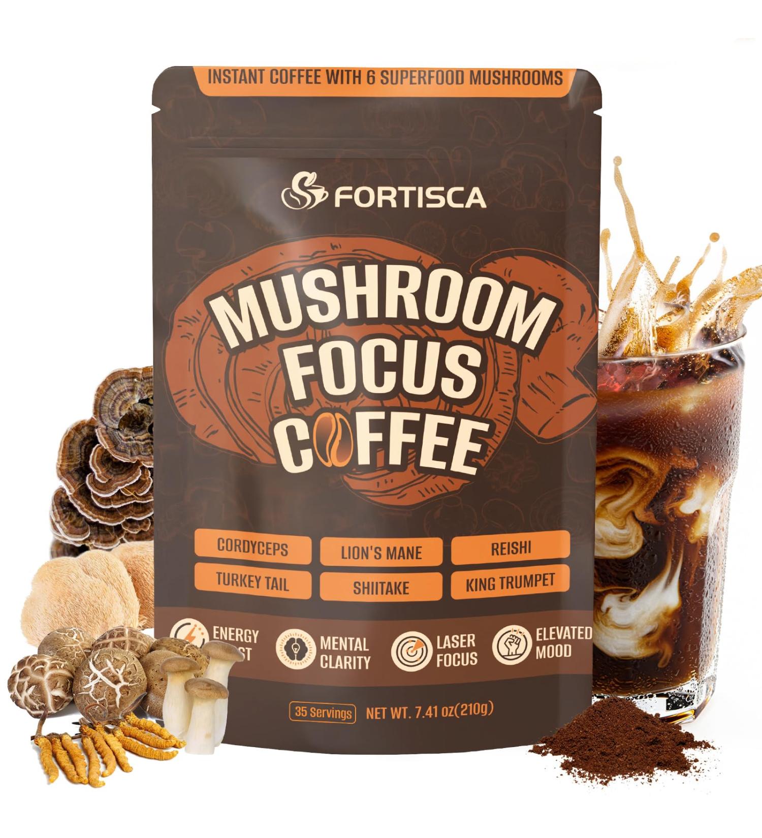Mushroom Coffee (35 Servings) 6 Mushrooms (Lion s Mane Cordyceps Turkey Tail Reishi Shiitake&King Trumpet) Mixed With Gourmet Arabica Instant Boosting Coffee for Balanced Energy & Focus & Immune Support 7.14 Ounce (Pack of 1) - Buy Online on GoSupps.com