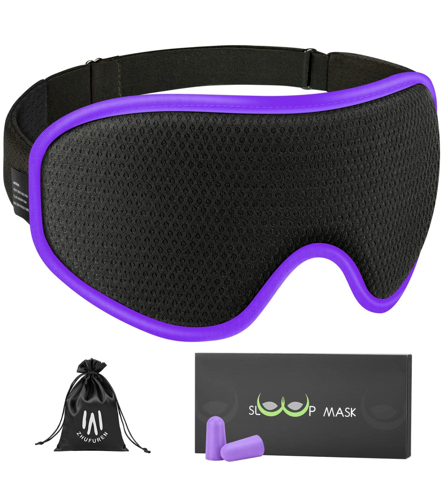 ZHUFUREN 3D Sleep Mask for Men Women - Light Blocking Concave Eye Cover - Purple - Buy Online on GoSupps.com
