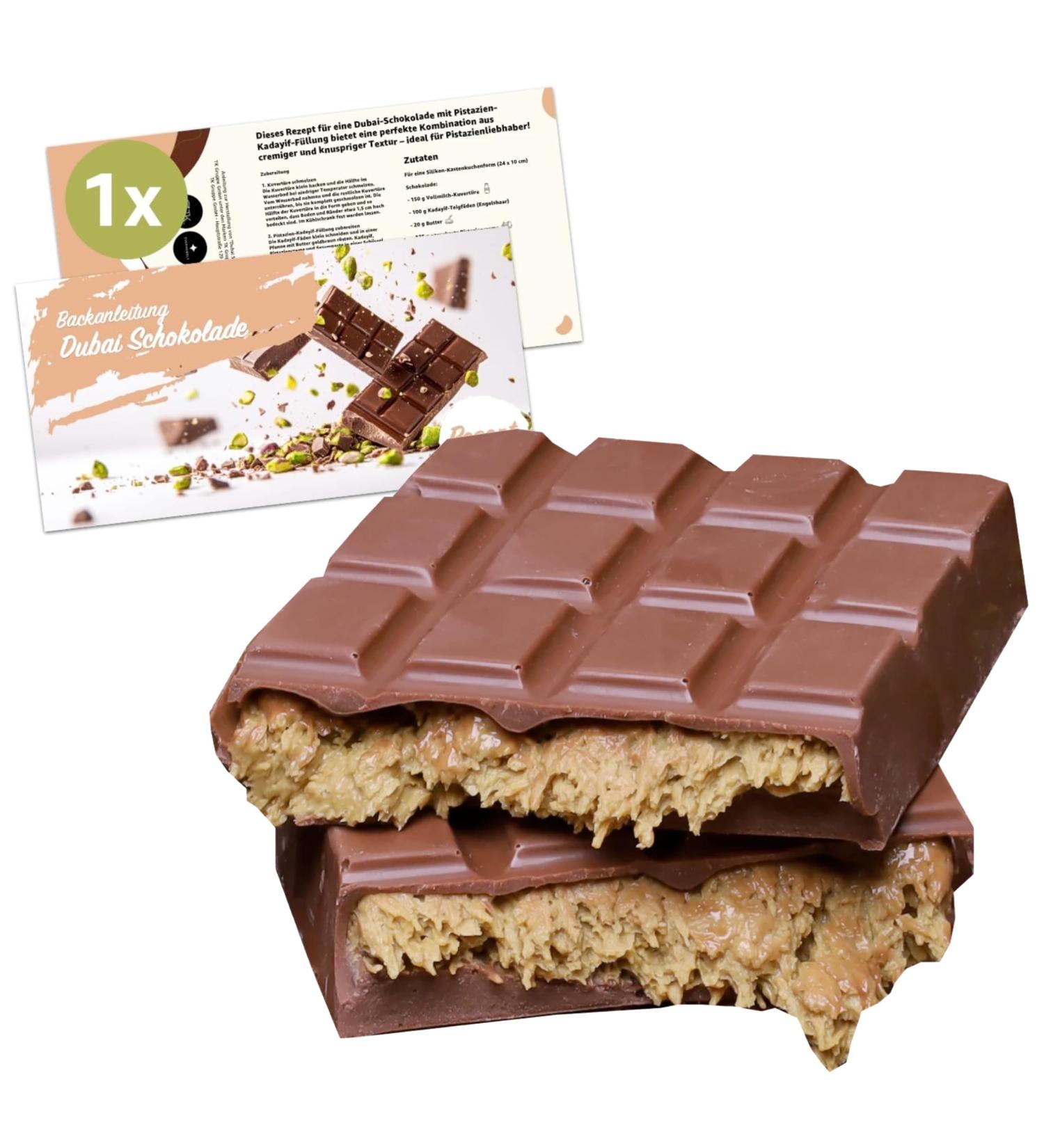 Dubai Chocolate - 100g Pistachio Milk Chocolate & Kanufa/Kadayif according to the original Arabic recipe - Buy Online on GoSupps.com