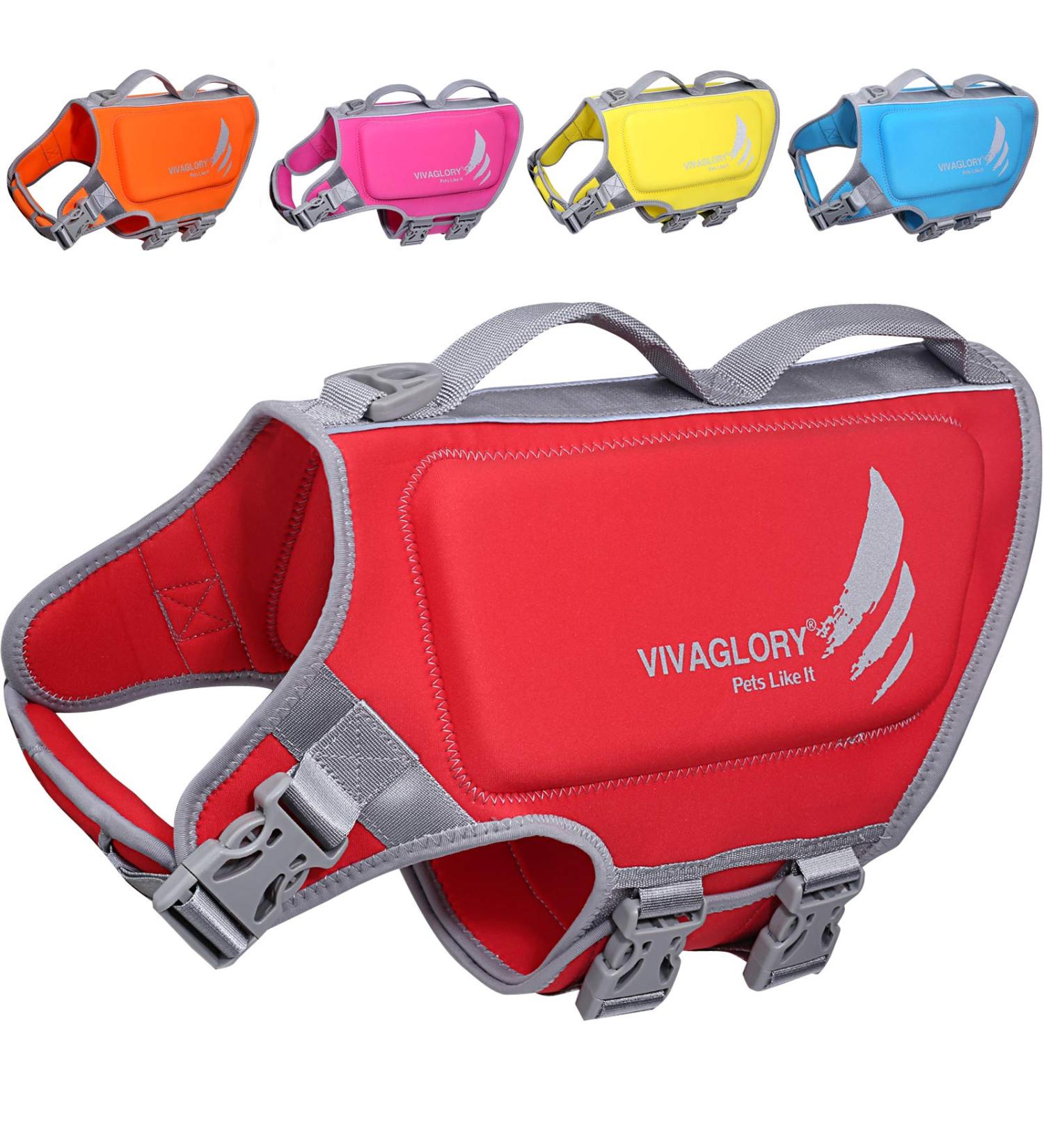 Vivaglory Dog Lifeguard Vest - Skin-Friendly Neoprene for Large Dogs | Quick Lock & D-Ring | Red L (64-71cm Chest) - Buy Online on GoSupps.com