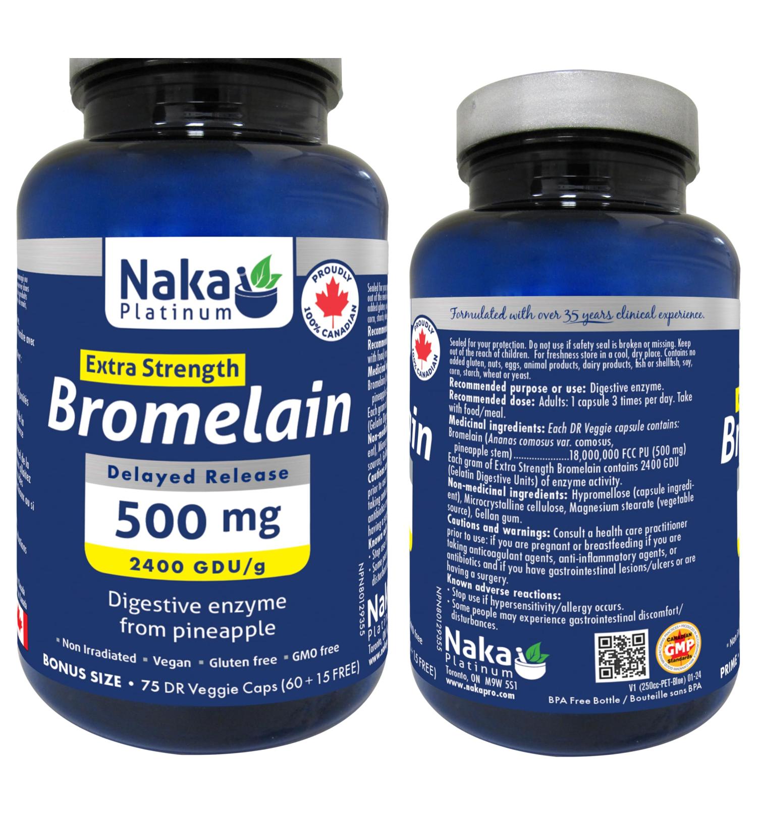 Naka Platinum Bromelain Extra Strength 500mg Delayed Release Digestive Enzyme for Men & Women from Pineapple Made in Canada (75 caps) 75 count (Pack of 1) - Buy Online on GoSupps.com