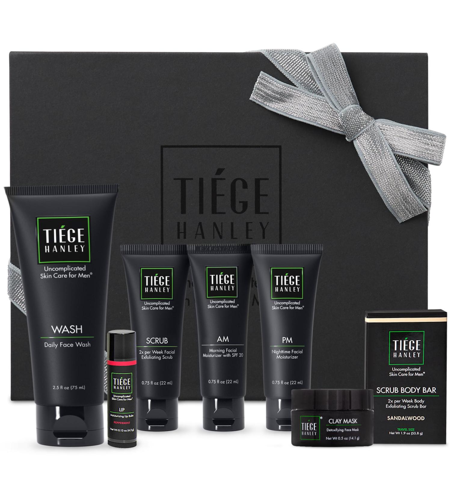 Tiege Hanley Men's Silver Gift Set | 6 Products | Face Wash Morning Facial Moisturizer Sandalwood Body Wash Natural Aluminum-Free Deodorant and a Body Scrubber | Uncomplicated Skin Care for Men - Buy Online on GoSupps.com