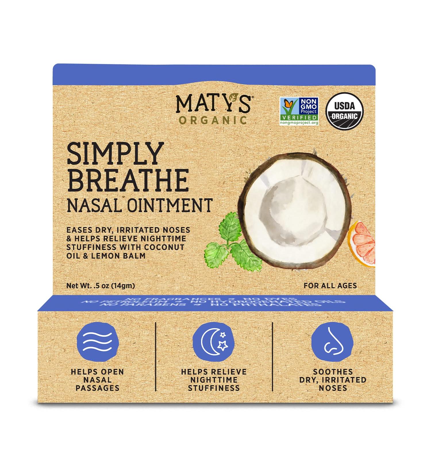 Maty's Simply Breathe Nasal Ointment - Relief for Dry, Irritated Noses & Nighttime Stuffiness - 0.5 oz - Buy Online on GoSupps.com