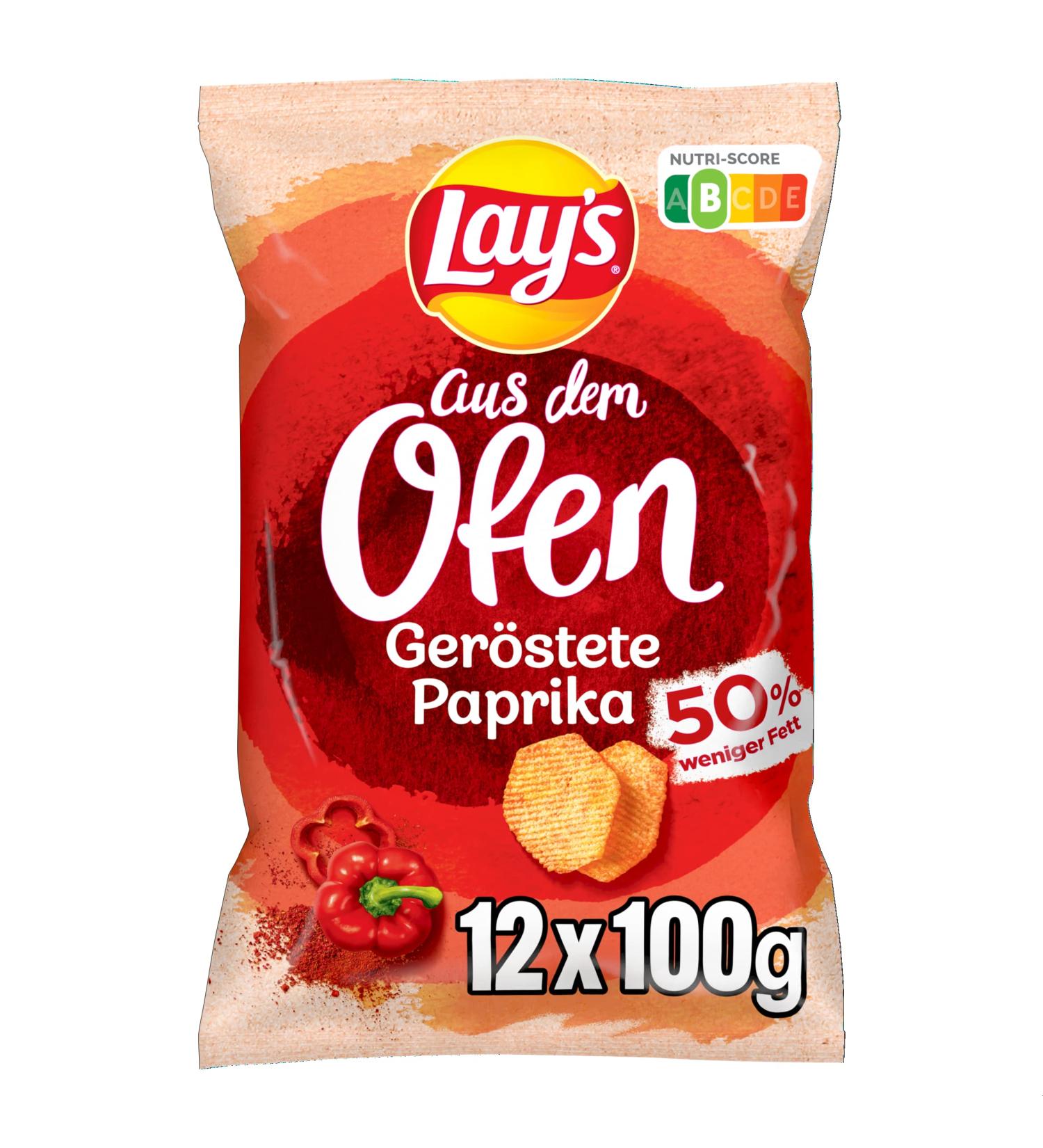 Lay's Oven Roasted Peppers Crispy Potato Chips - 12 x 100g Party Snack with Nutri Score B - Buy Online on GoSupps.com