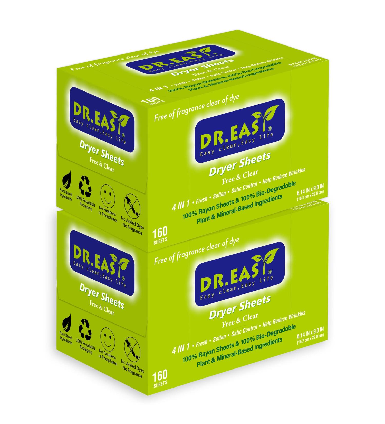 Dr.Easy Dryer Towels - 320 Carat Free & Clear Fabric Softener Sheets for Sensitive Skin | 100% Viscose Odorless & Dye-Free - Buy Online on GoSupps.com