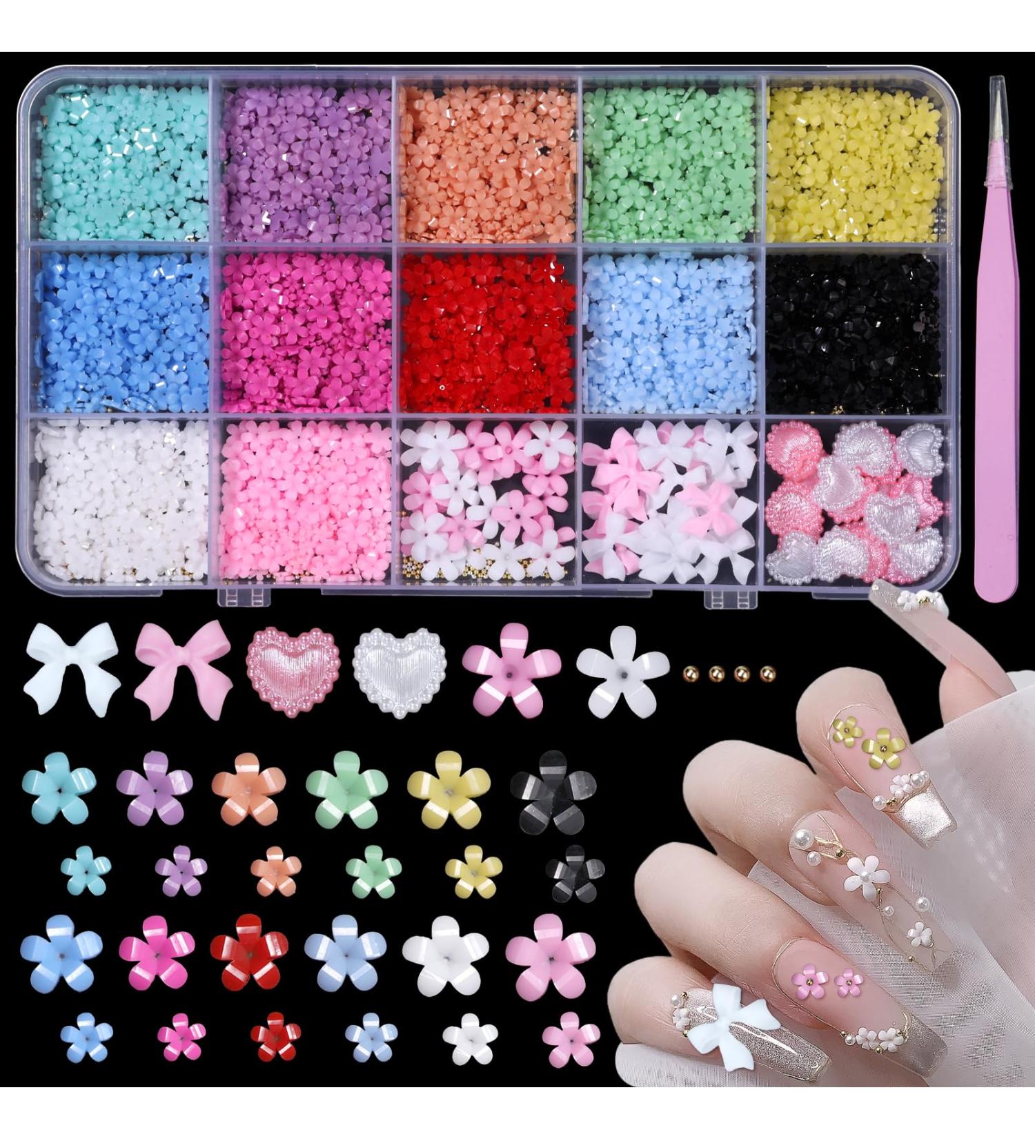 3D Color Tiny Flowers Nail Charms Kit - Acrylic Spring Blossom & Gold Caviar Beads | DIY Nail Art Decor Accessories - Buy Online on GoSupps.com