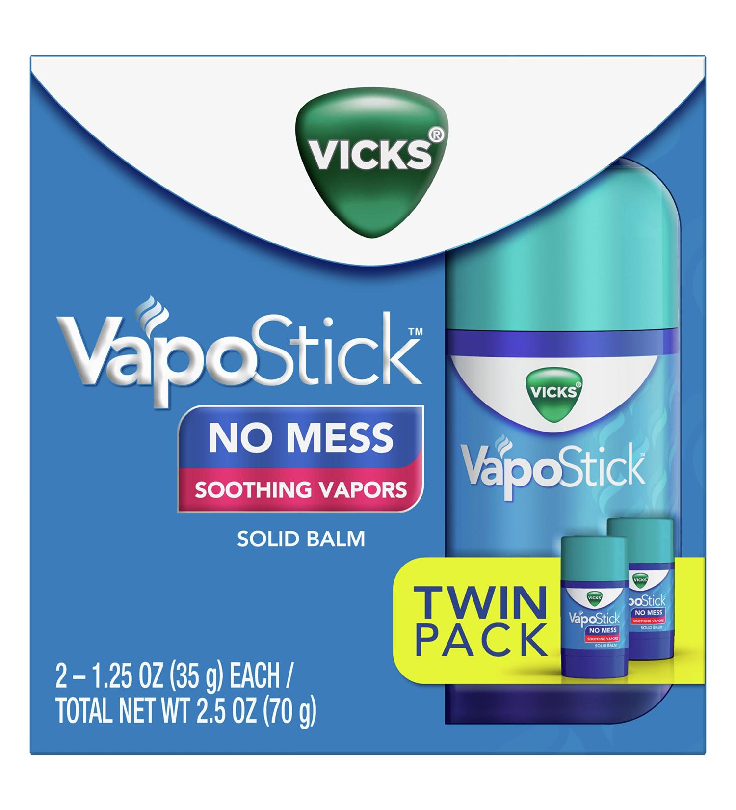Vicks VapoStick Solid Balm Twin Pack - 1.25 oz Each - Soothing Vapors - No Mess Formula - Buy Online on GoSupps.com