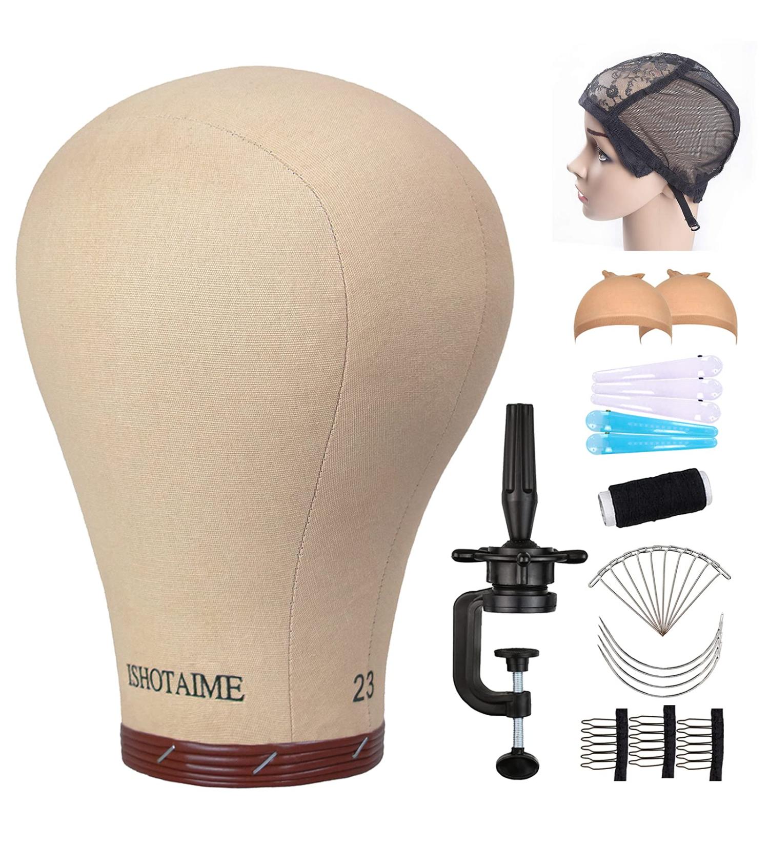 ISHOT 23 Inch Wig Head with Stand - Canvas Mannequin Head for Wig Making, Styling, and Display - Buy Online on GoSupps.com
