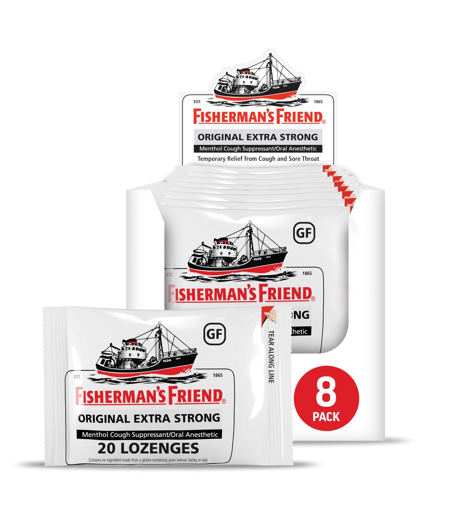 Fisherman's Friend Original Extra Strong Cough Lozenges (20 Drops x 8 Packs) 10mg Natural Menthol Cooling Relief from Sore Throat Persistent Cough & Everyday Irritation Vegan & Gluten-Free Brown - Buy Online on GoSupps.com