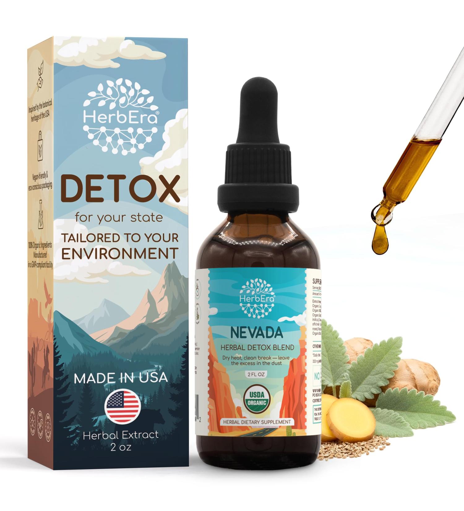HerbEra Nevada Herbal Detox Blend - USDA Organic Extract Made in USA | Immune & Liver Support Liquid Drops | Dandelion Root Ginger Milk Thistle Rhodiola Sarsaparilla | 2 fl oz - Buy Online on GoSupps.com