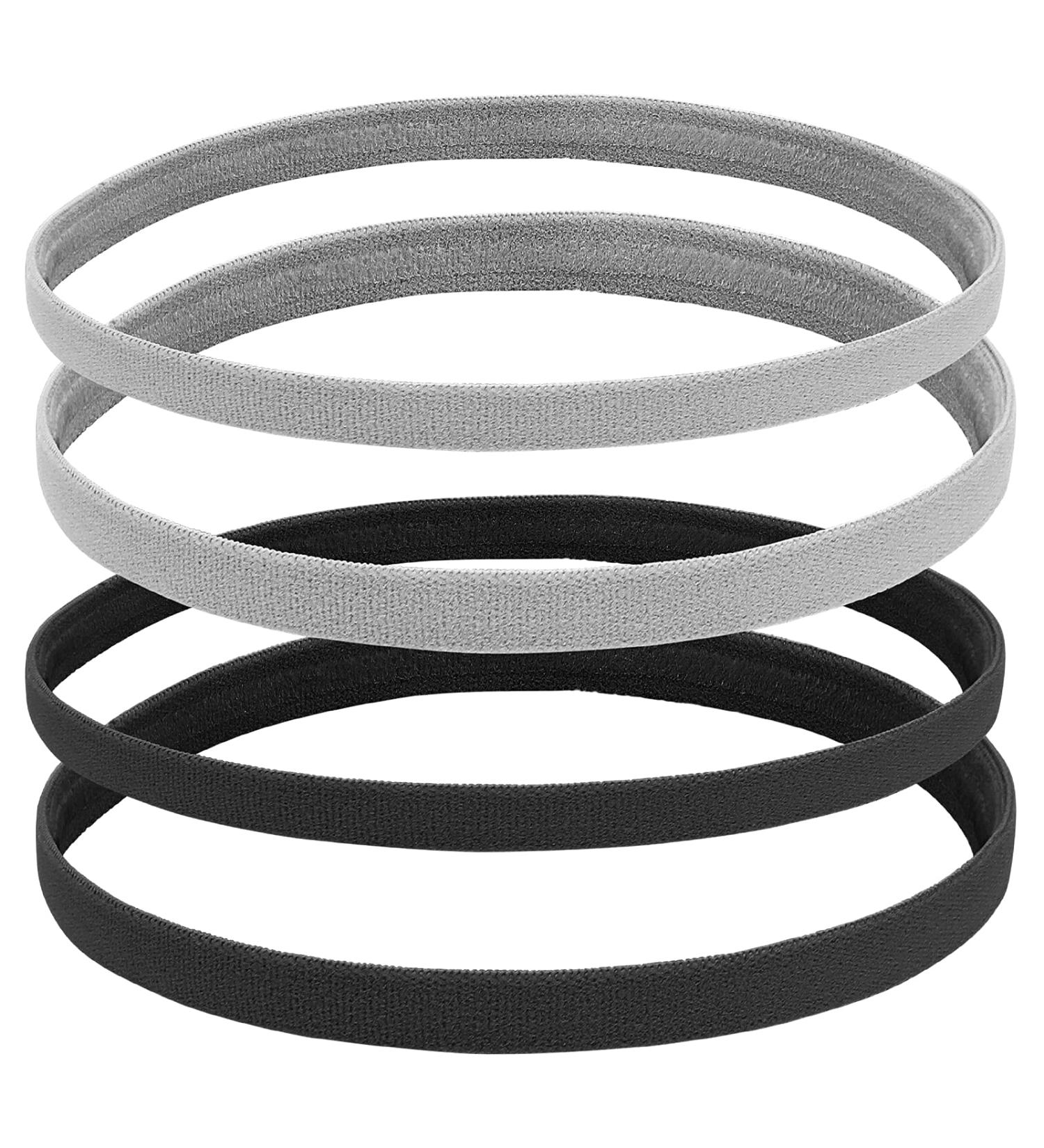 Molain Elastic Non-Slip Sports Headband - 4 Pack Athletic Silicone Grip Hair Bands for Football & Exercise - Black & Gray - Buy Online on GoSupps.com
