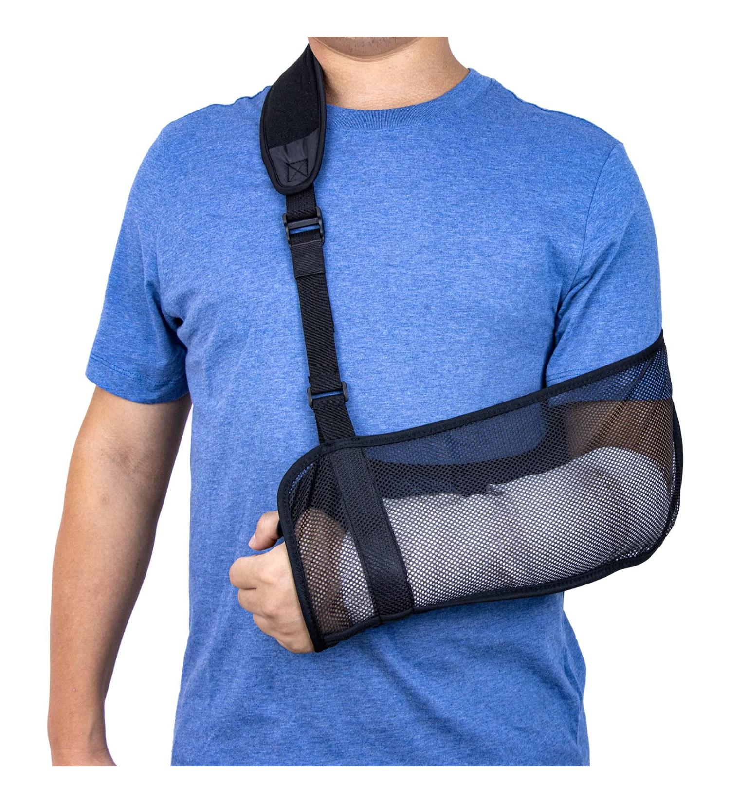 Lightweight Mesh Arm Sling for Shoulder Support | Breathable & Adjustable with Foam Neck Pad - Unisex for Right/Left Arm Injuries (Black) - Buy Online on GoSupps.com