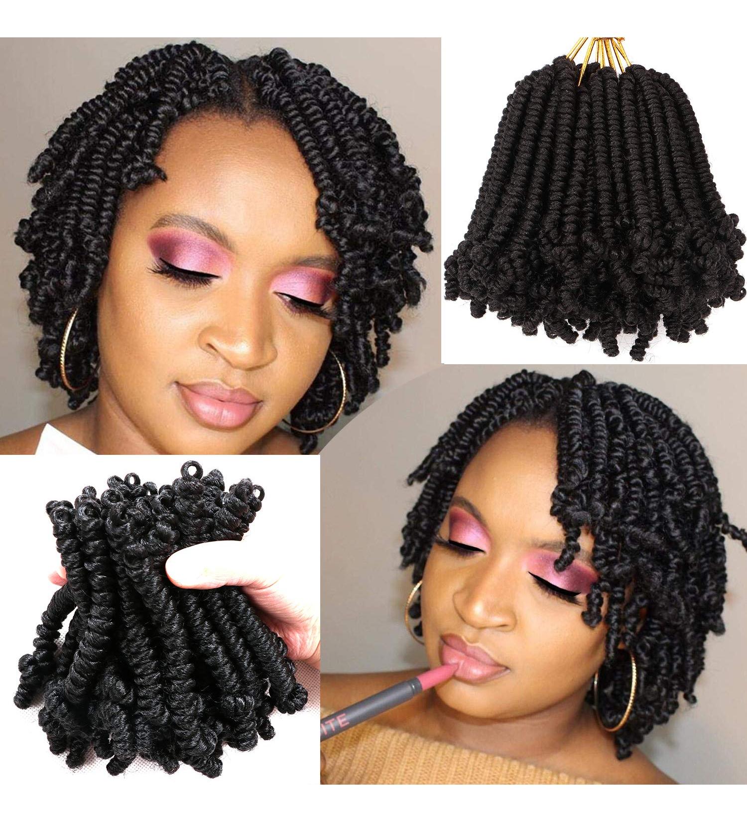 8 Packs Short Bob Spring Twist Crochet Hair 6 Inch 1B - Kids & Women's Pre Looped Curly Crochet Braids - Buy Online on GoSupps.com