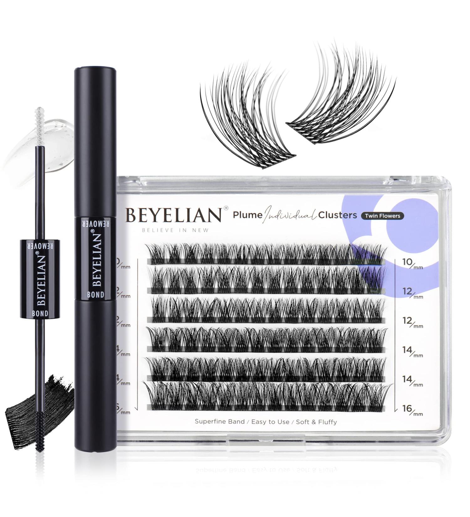 BEYELIAN D+ Curl Cluster Lashes Kit with Lash Bond and Remover - 84 Pcs Individual Lash Clusters, Super Strong Hold Adhesive, Fast 48 Hour Removal - Buy Online on GoSupps.com